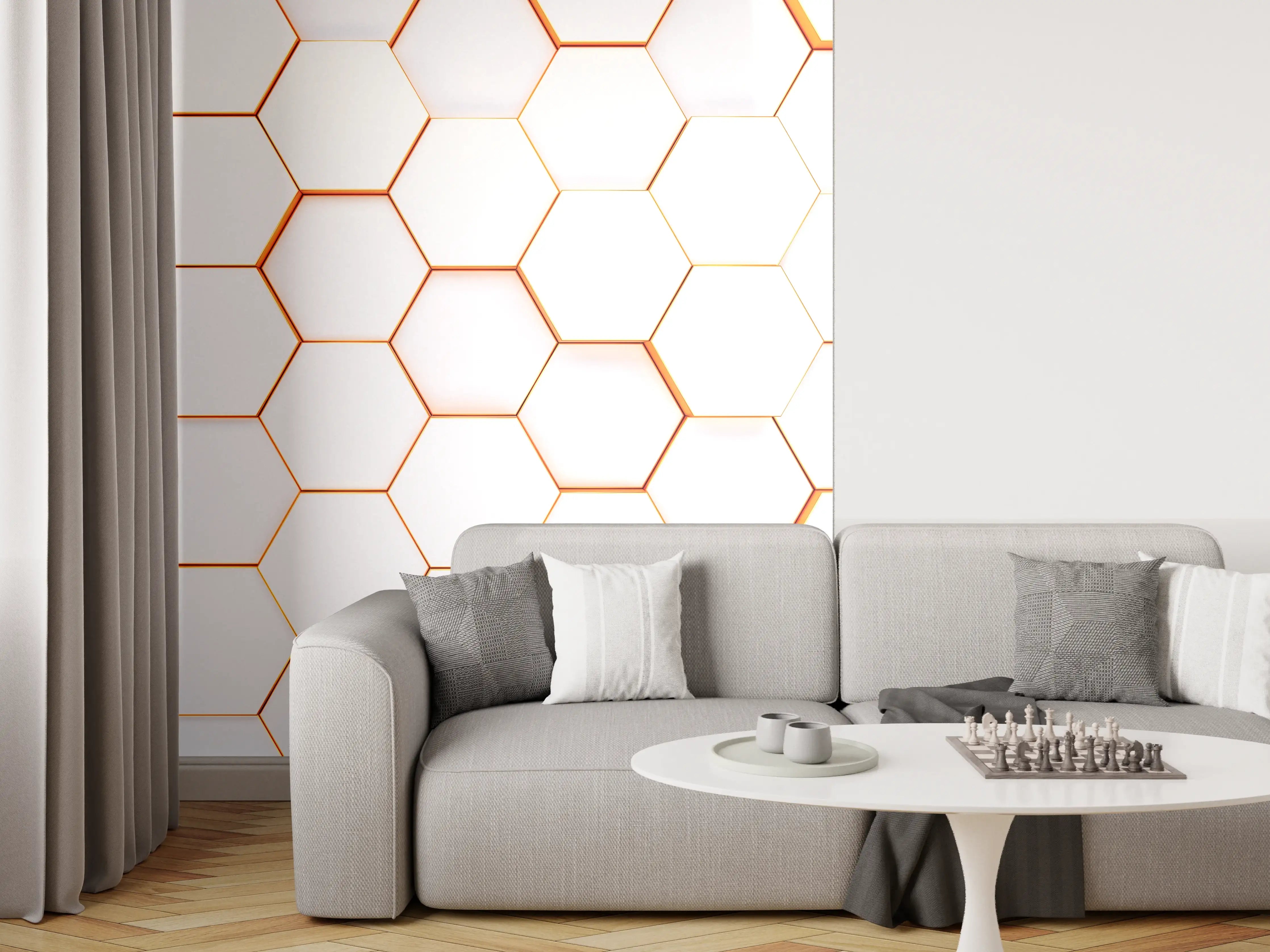 Wandverkleidung Wohnzimmer - Moderne weiße Wand mit Hexagon-Mustern