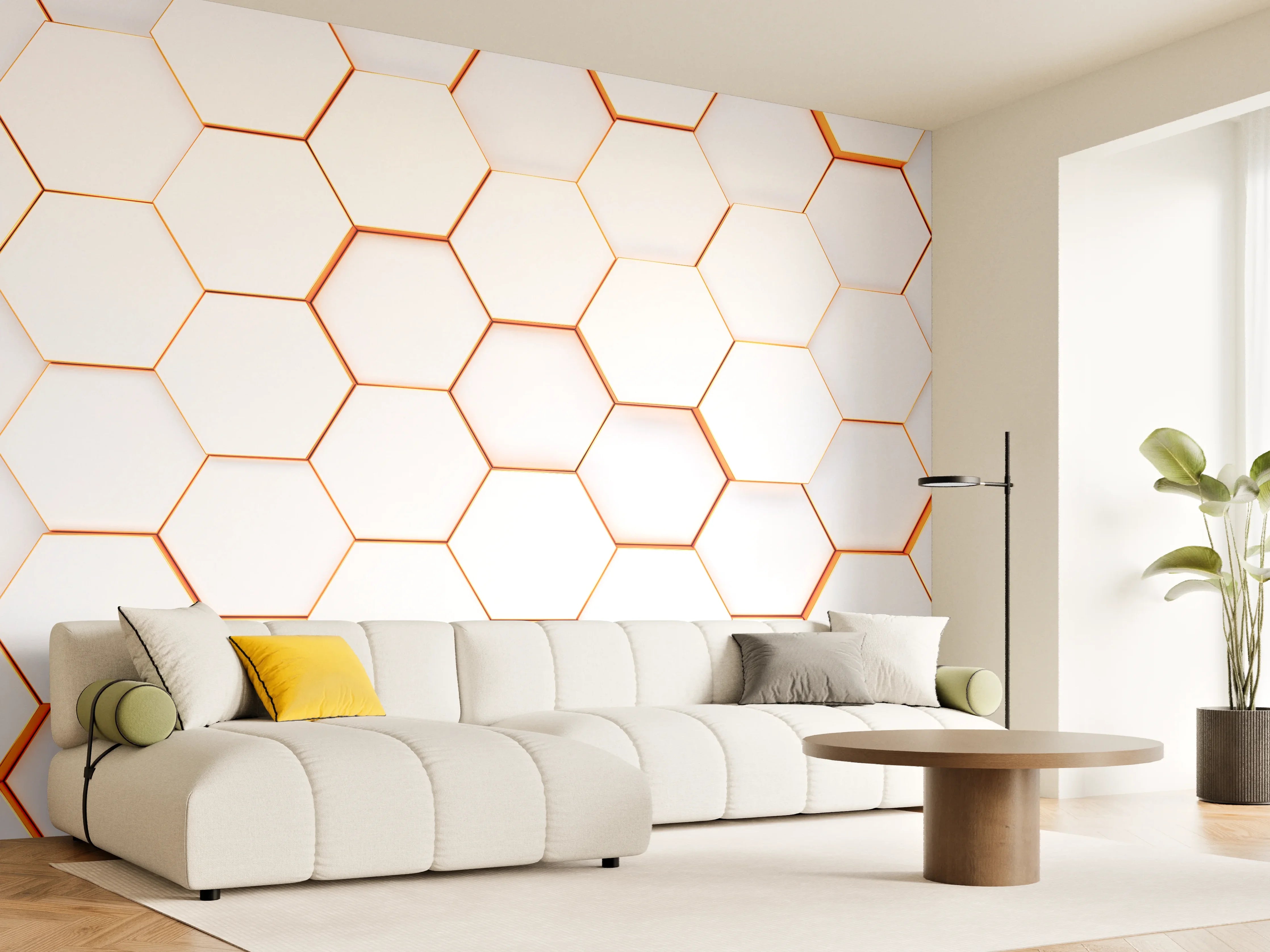 Wandverkleidung Wohnzimmer - Moderne weiße Wand mit Hexagon-Mustern