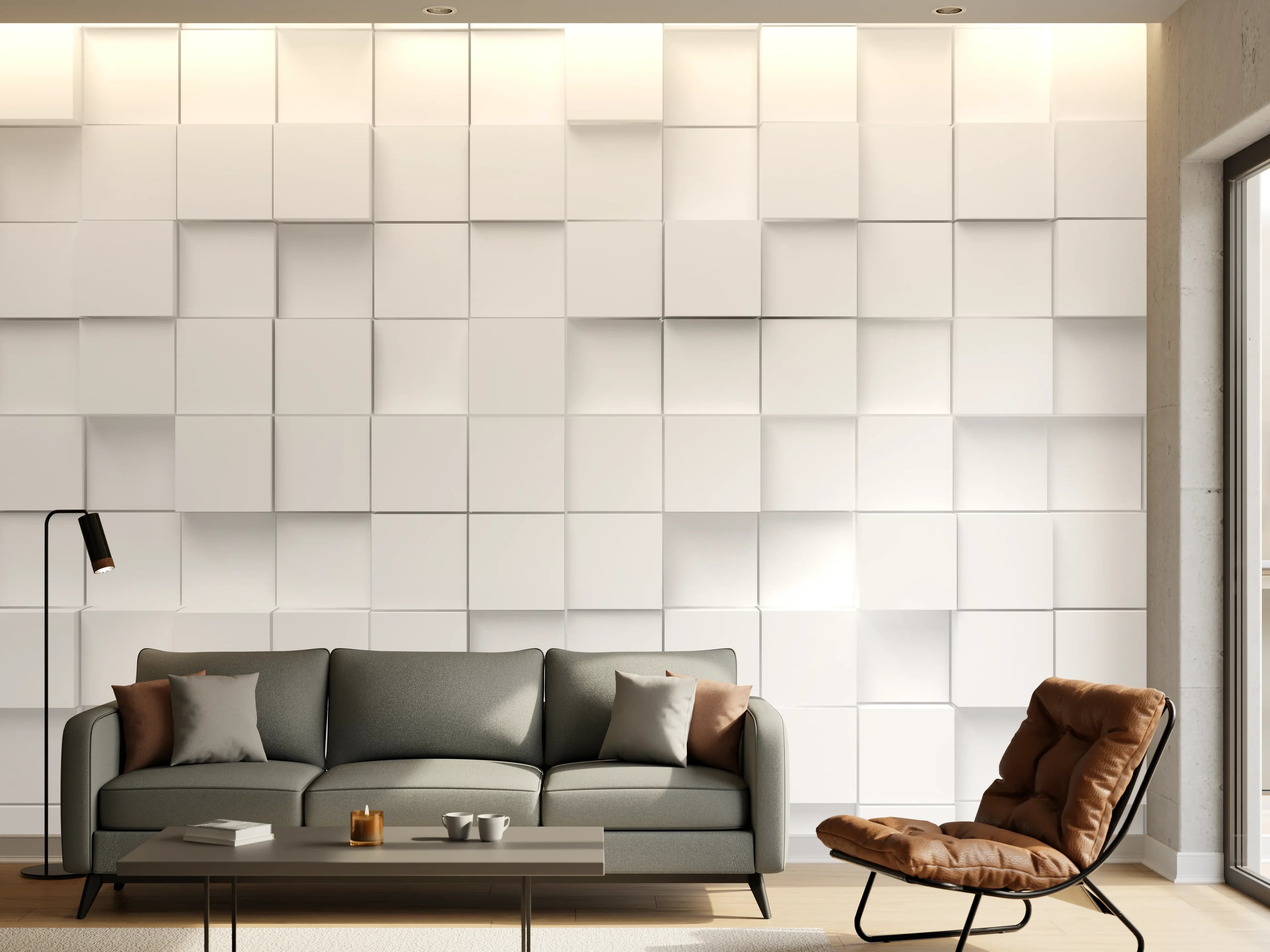 Wandverkleidung Wohnzimmer - Moderne weiße Wandfliesen