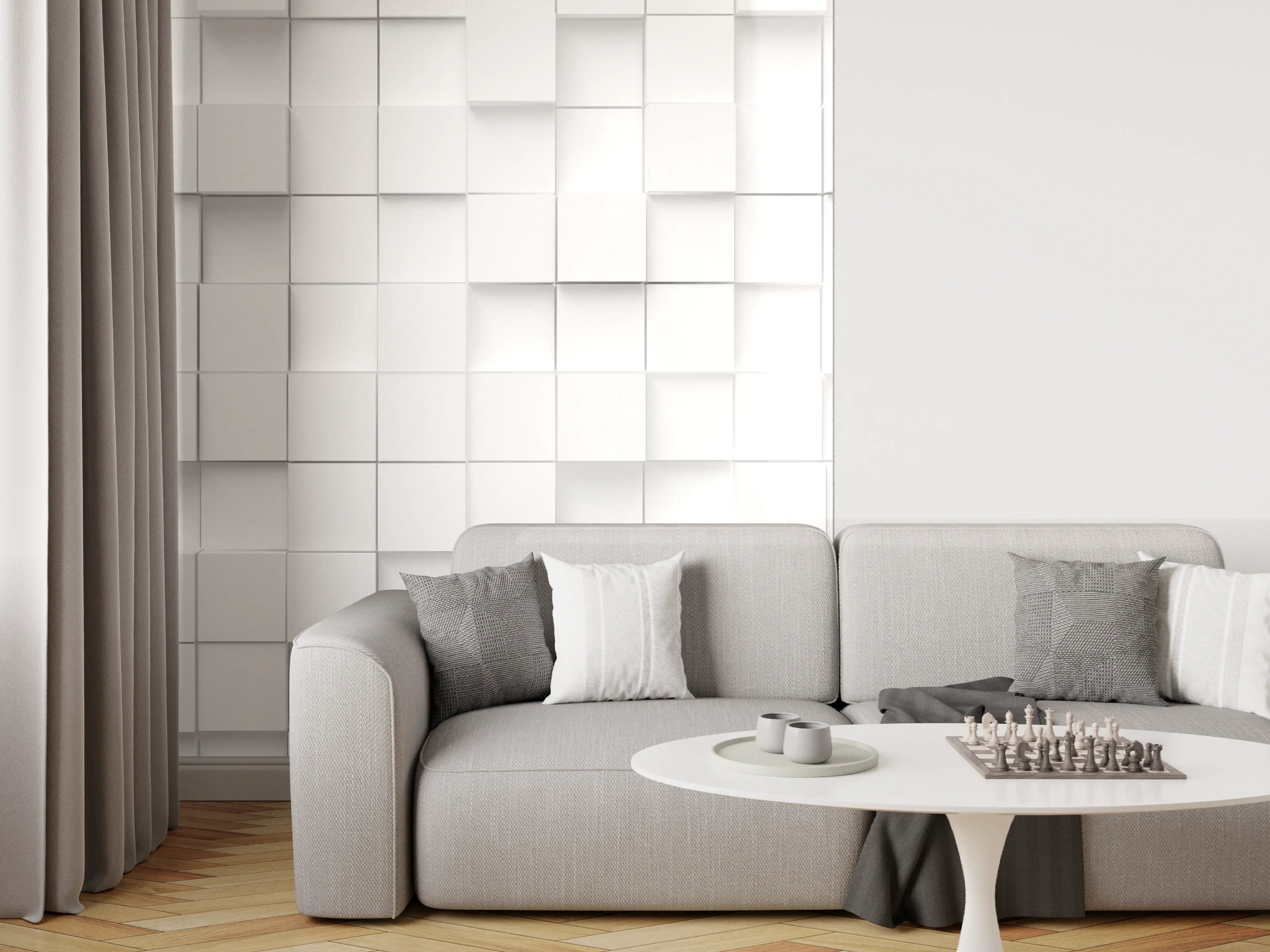 Wandverkleidung Wohnzimmer - Moderne weiße Wandfliesen