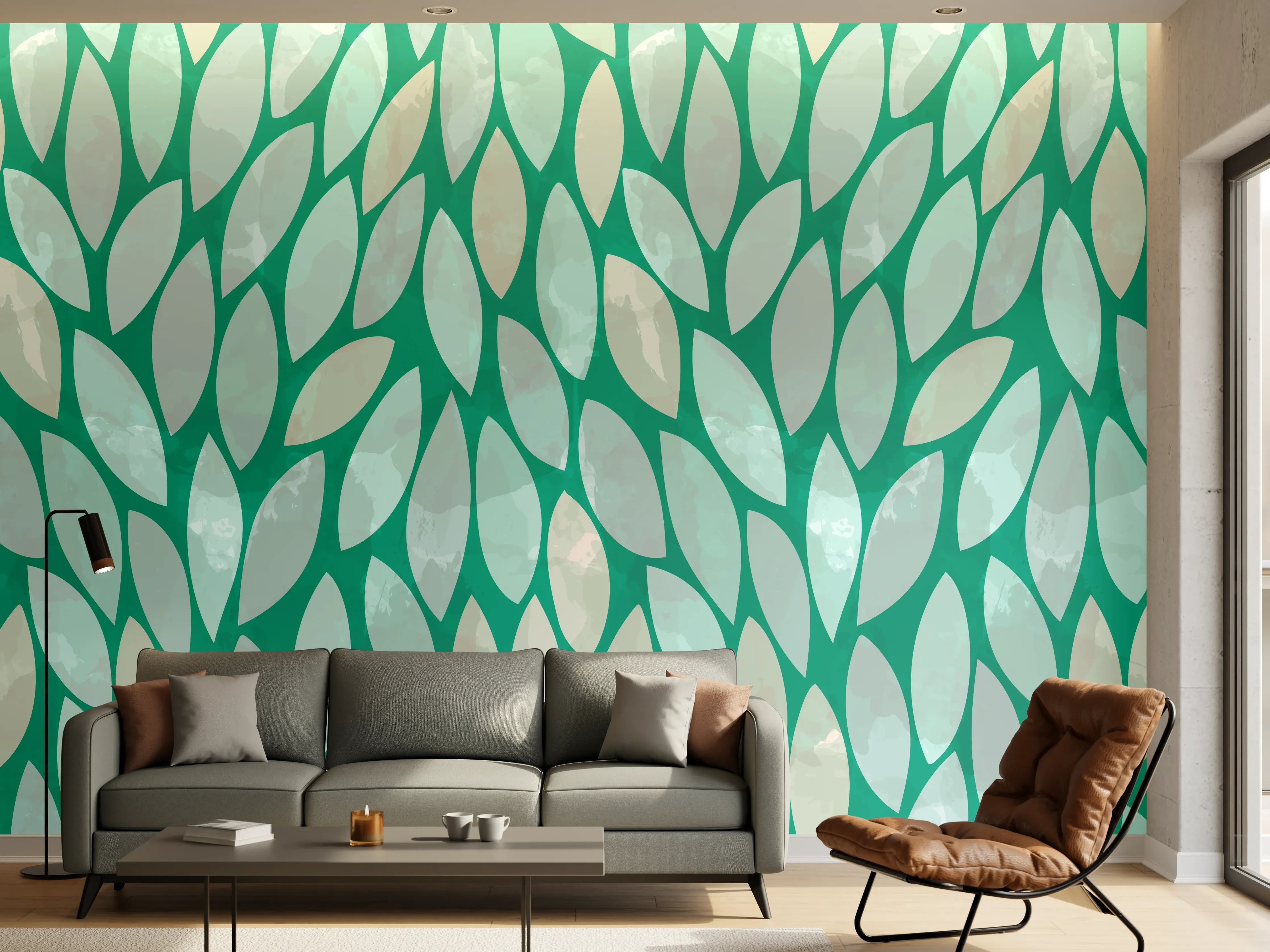 Wandverkleidung Wohnzimmer - Moderne, grüne Musterwanddekoration