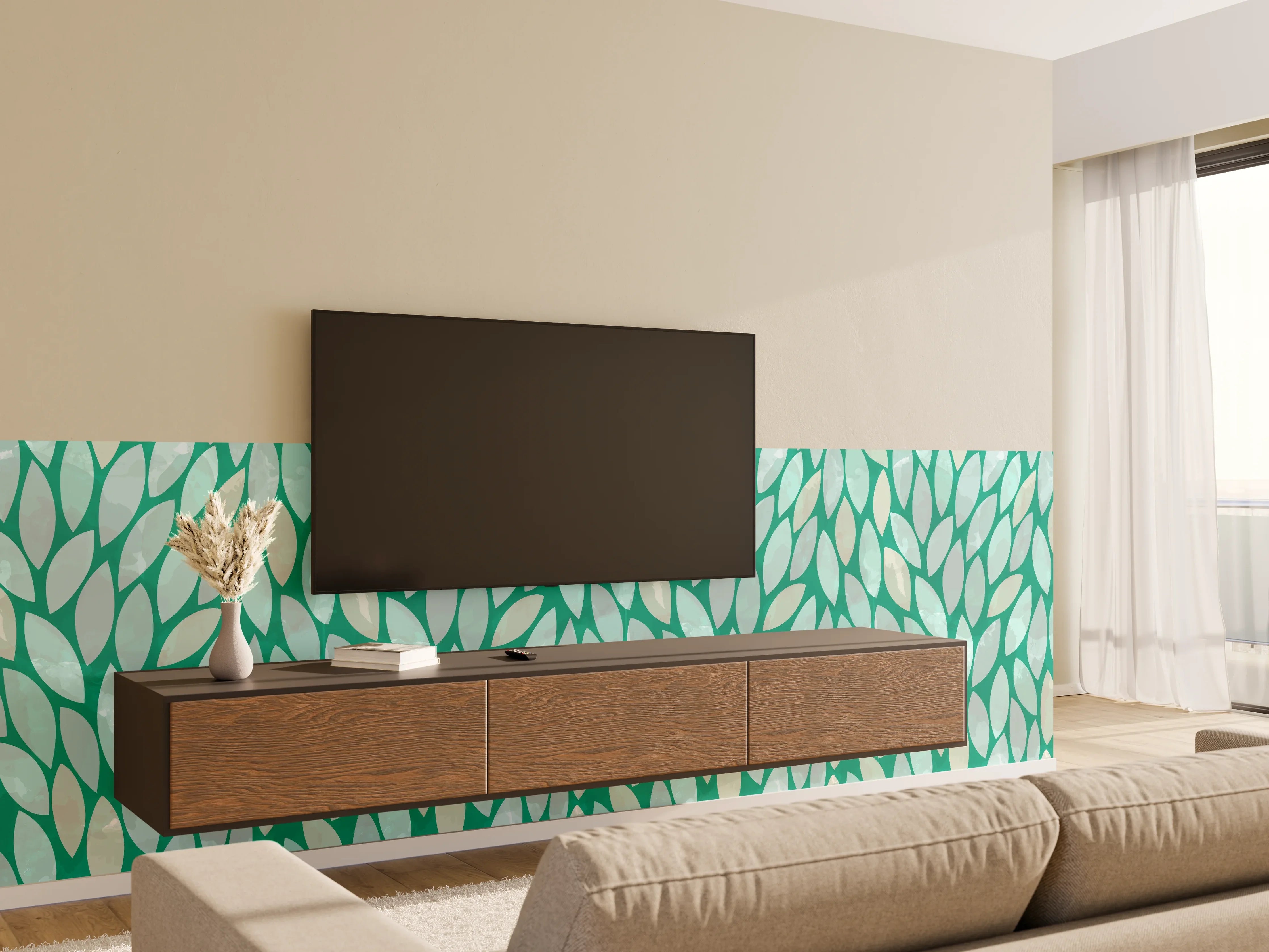 Wandverkleidung Wohnzimmer - Moderne, grüne Musterwanddekoration