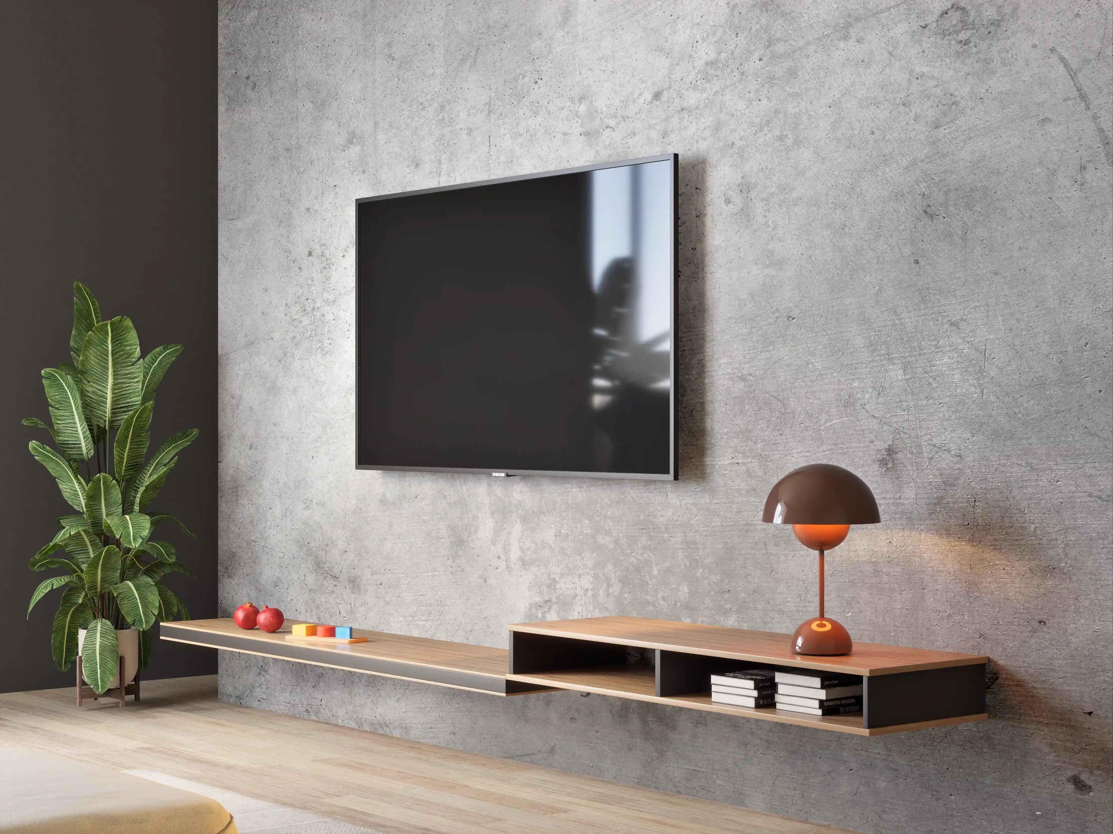 Wandverkleidung Wohnzimmer - Moderner Betonboden in Grau