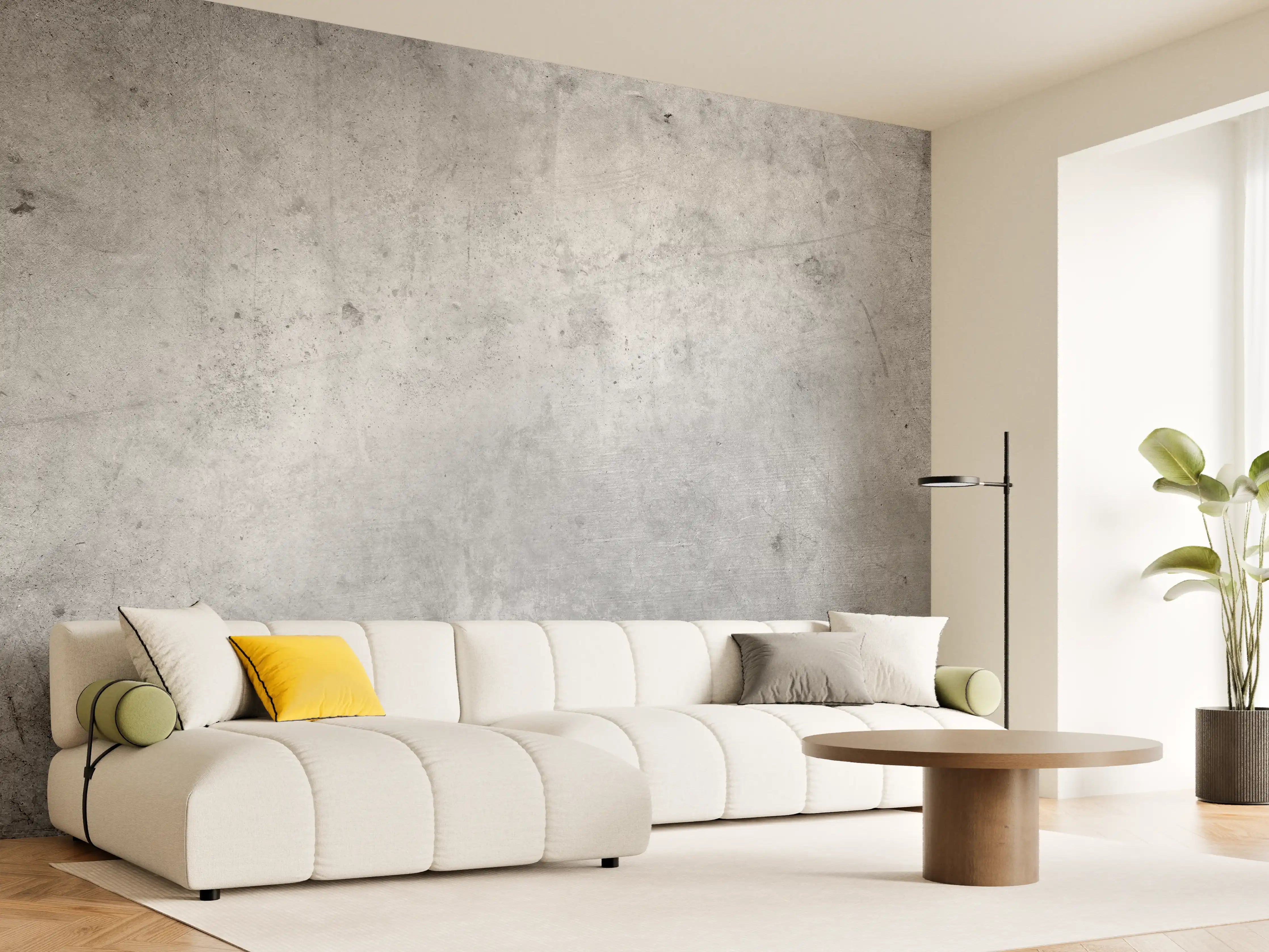 Wandverkleidung Wohnzimmer - Moderner Betonboden in Grau