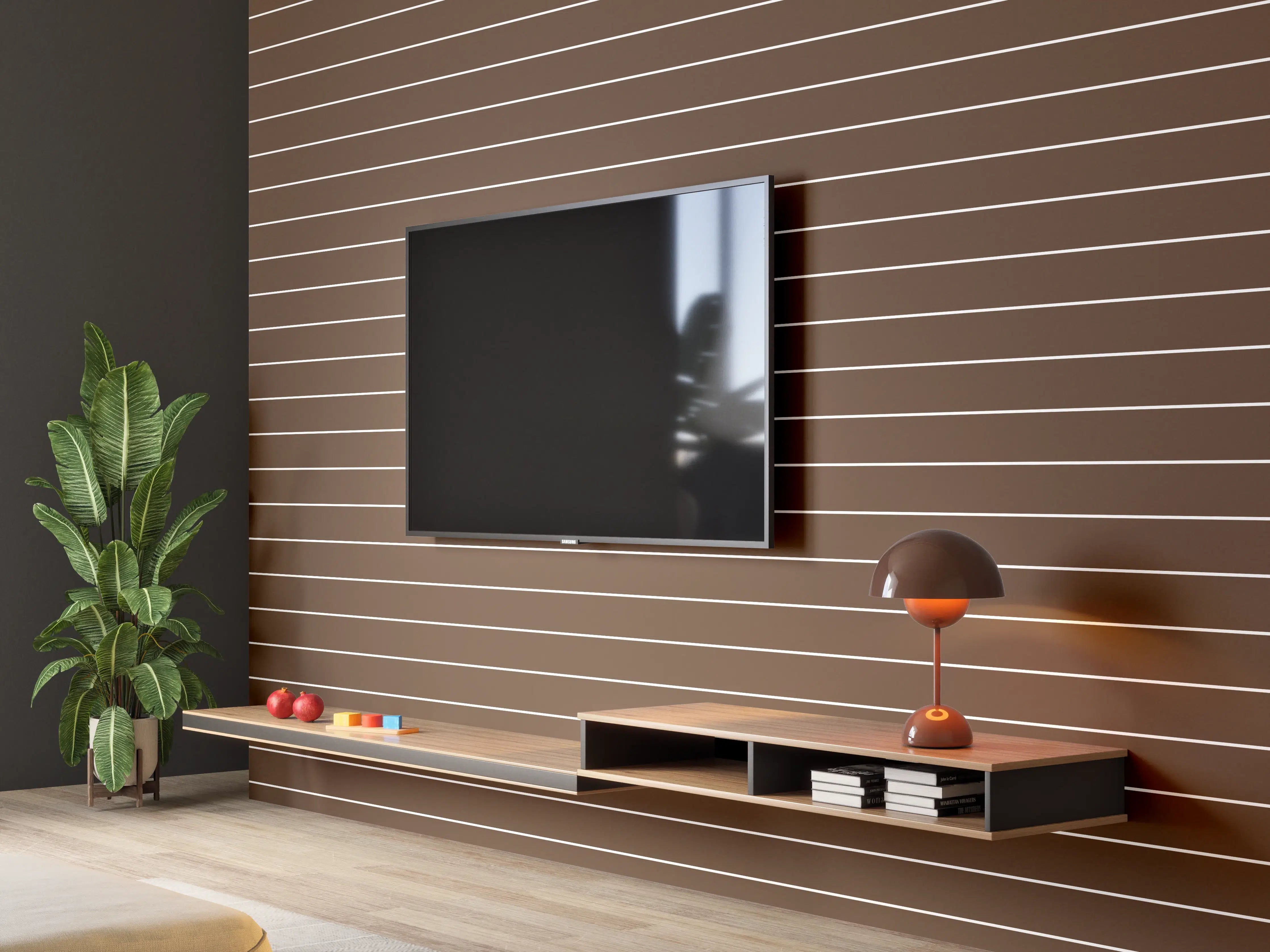Wandverkleidung Wohnzimmer - Moderner Holzboden mit Streifenmuster