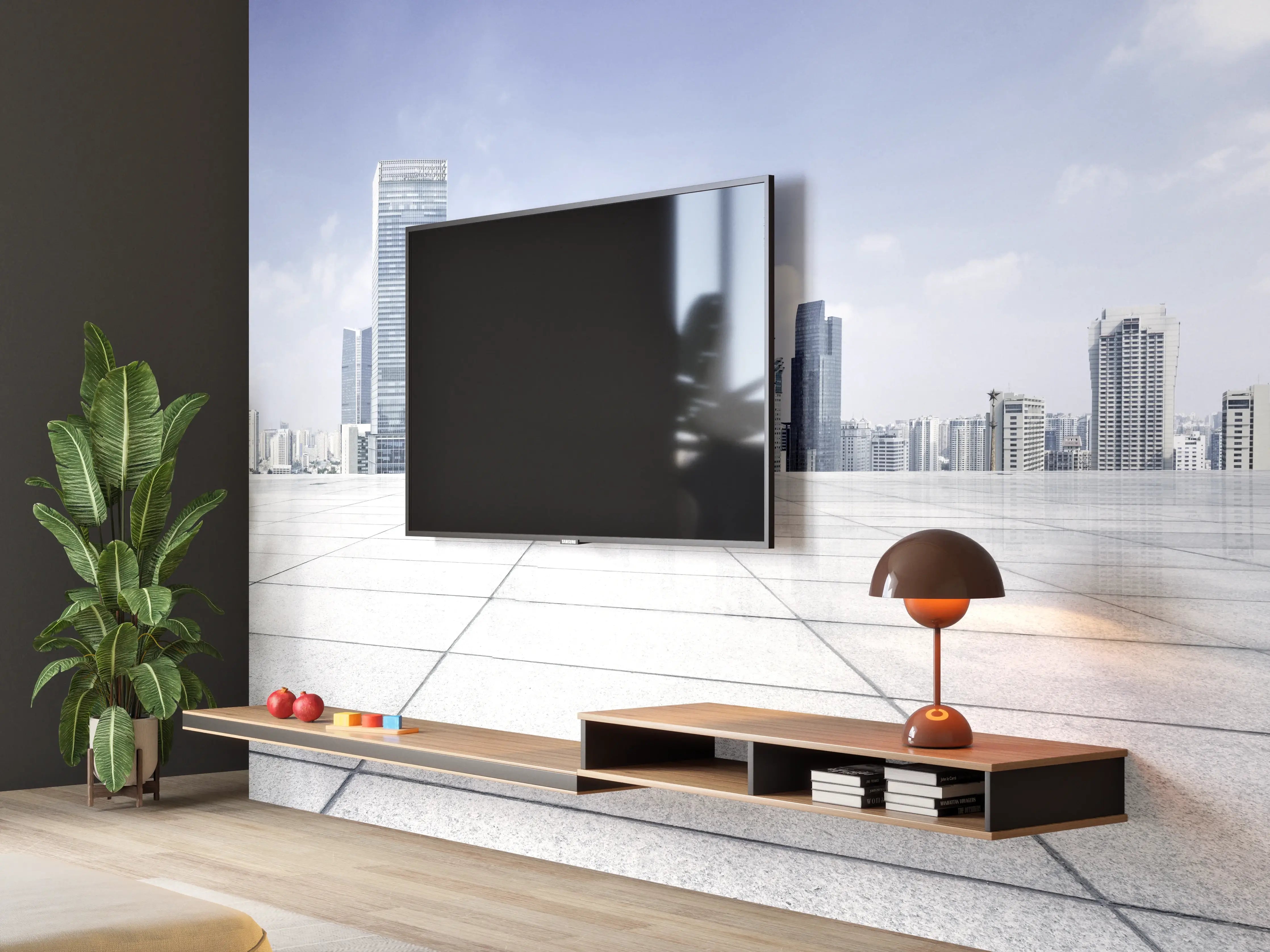 Wandverkleidung Wohnzimmer - Moderner Skyline und Gebäuden