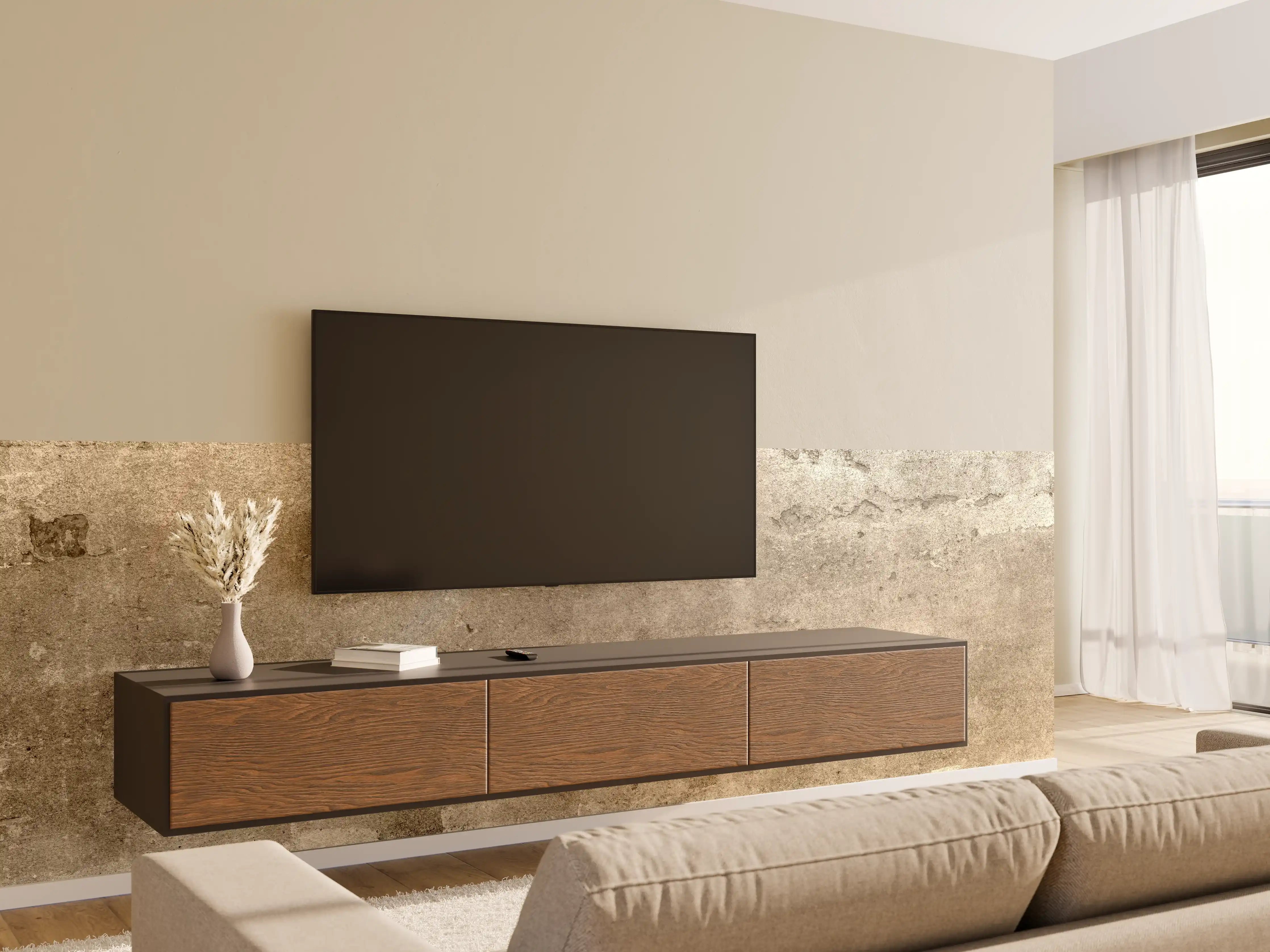 Wandverkleidung Wohnzimmer - Moderner Steinboden mit Betonoptik