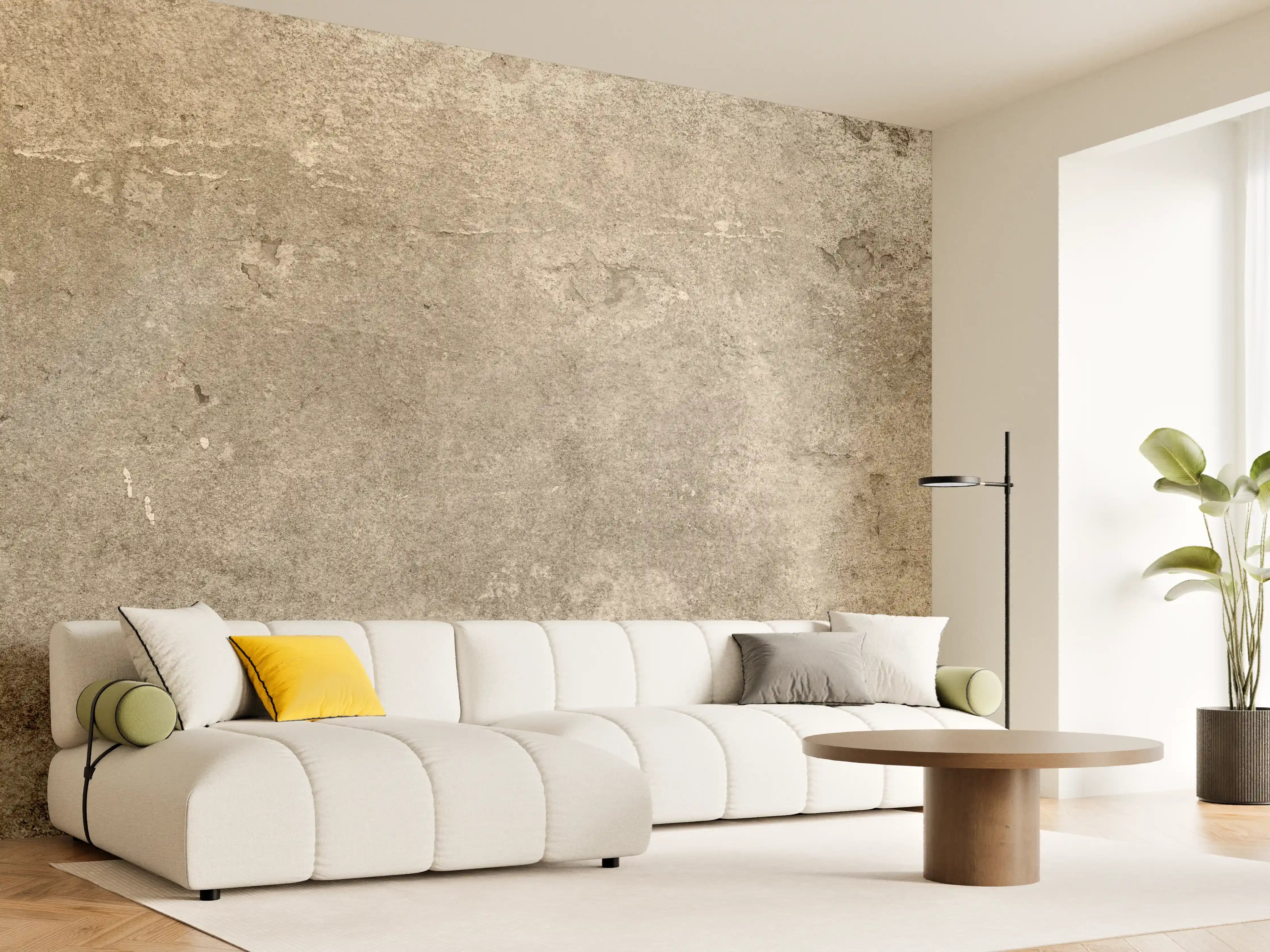 Wandverkleidung Wohnzimmer - Moderner Steinboden mit Betonoptik