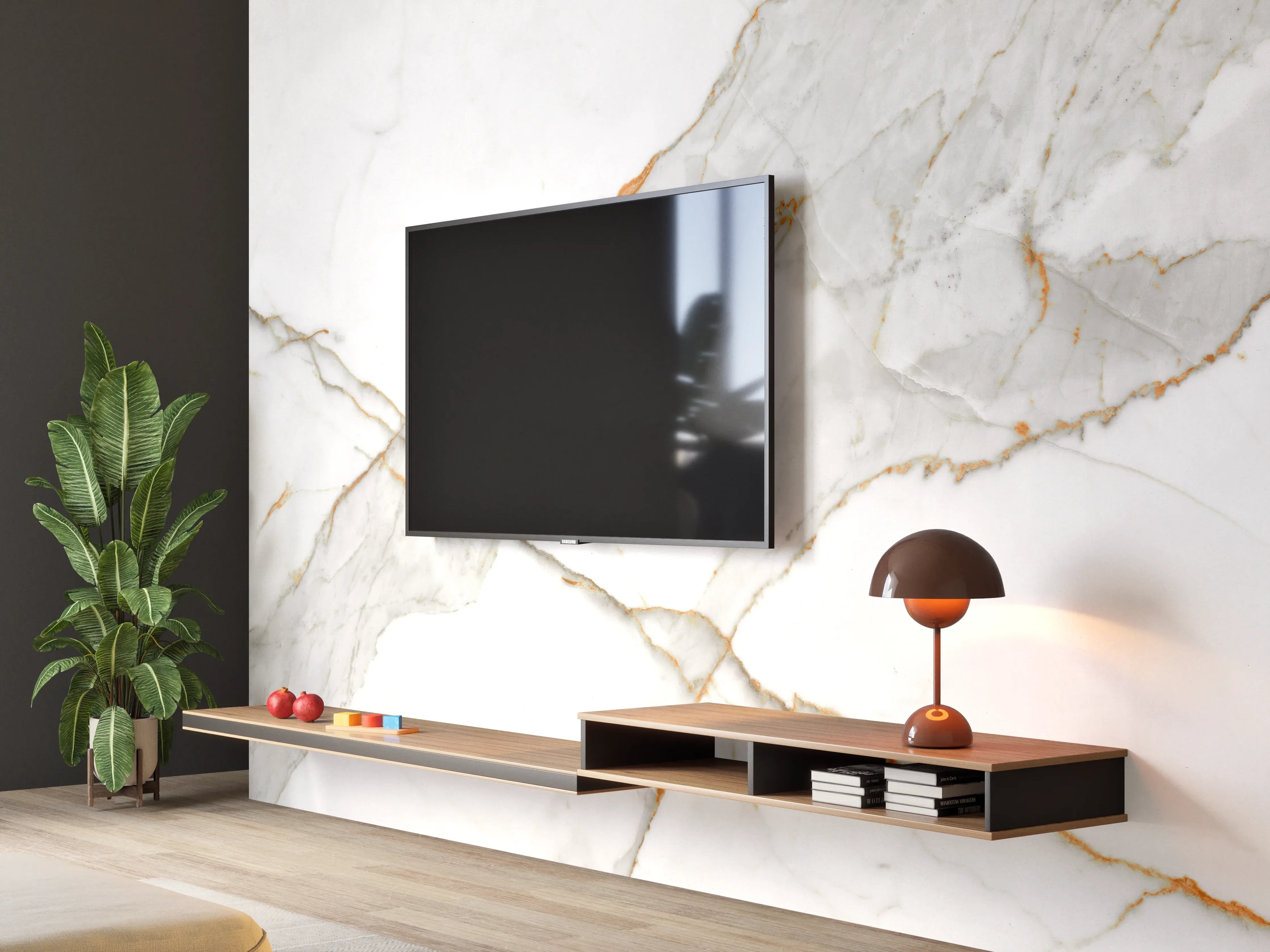 Wandverkleidung Wohnzimmer - Moderner Weiß-Grauer Marmor
