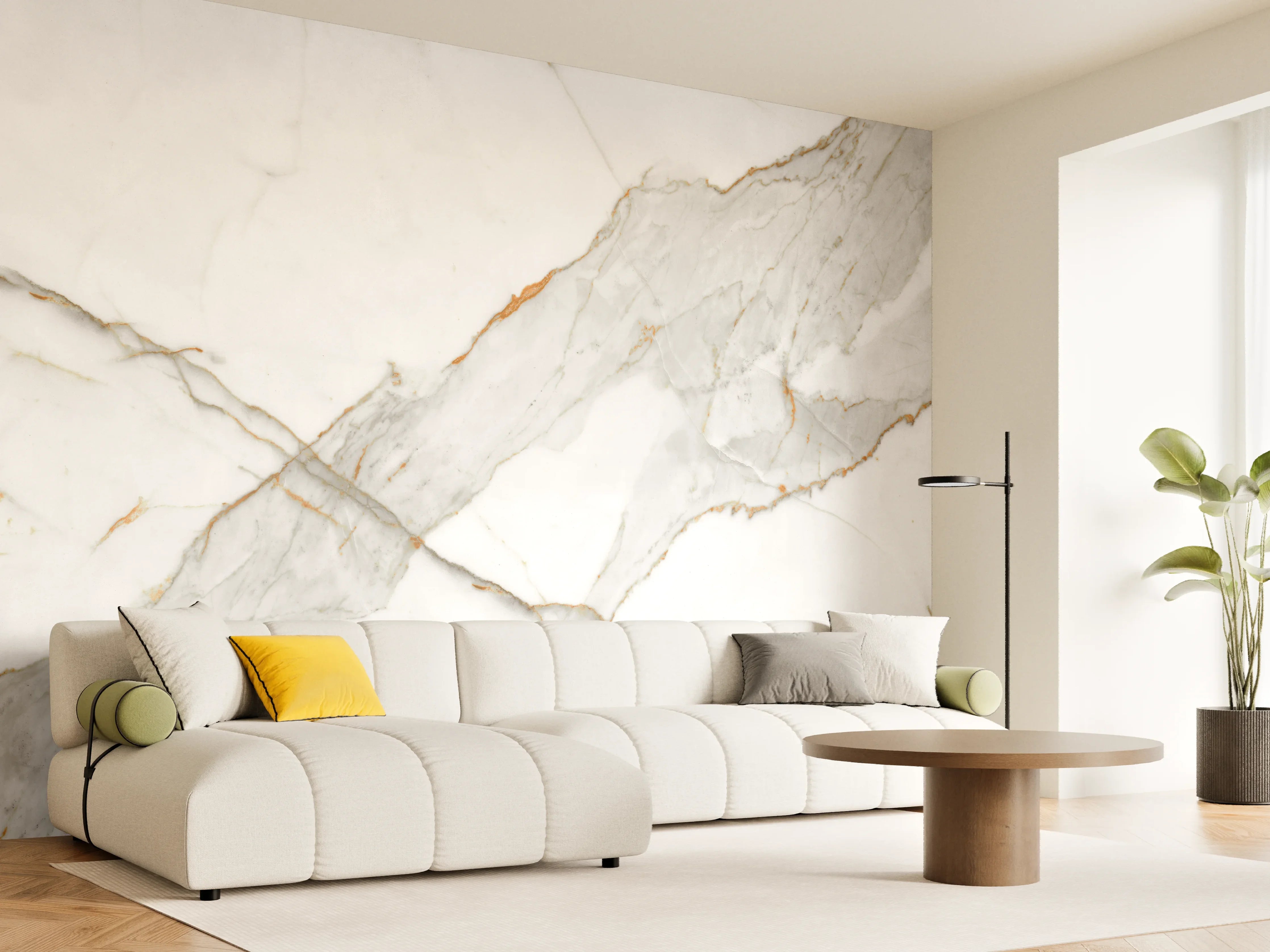 Wandverkleidung Wohnzimmer - Moderner Weiß-Grauer Marmor