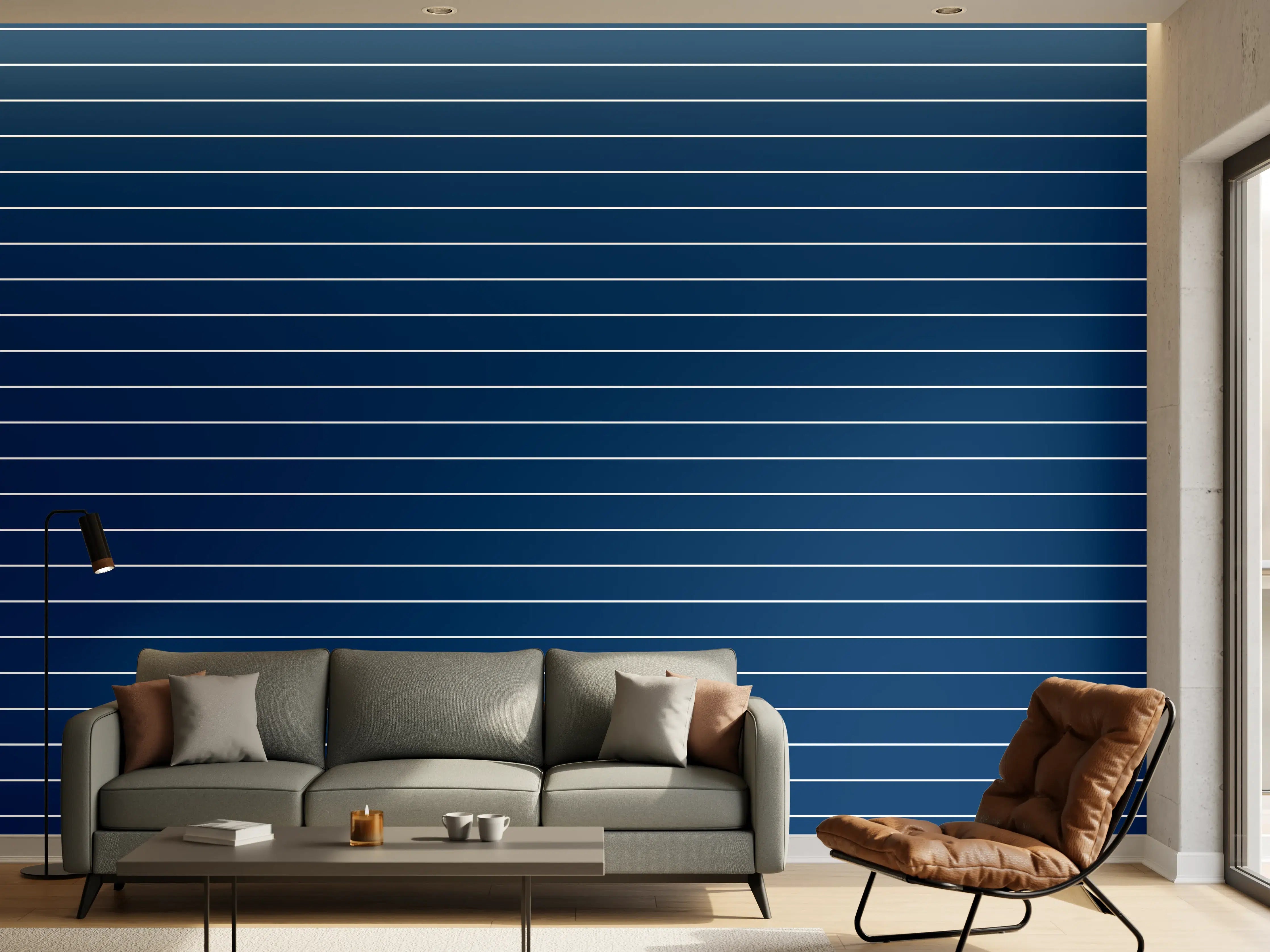 Wandverkleidung Wohnzimmer - Moderner blauer Linienhintergrund