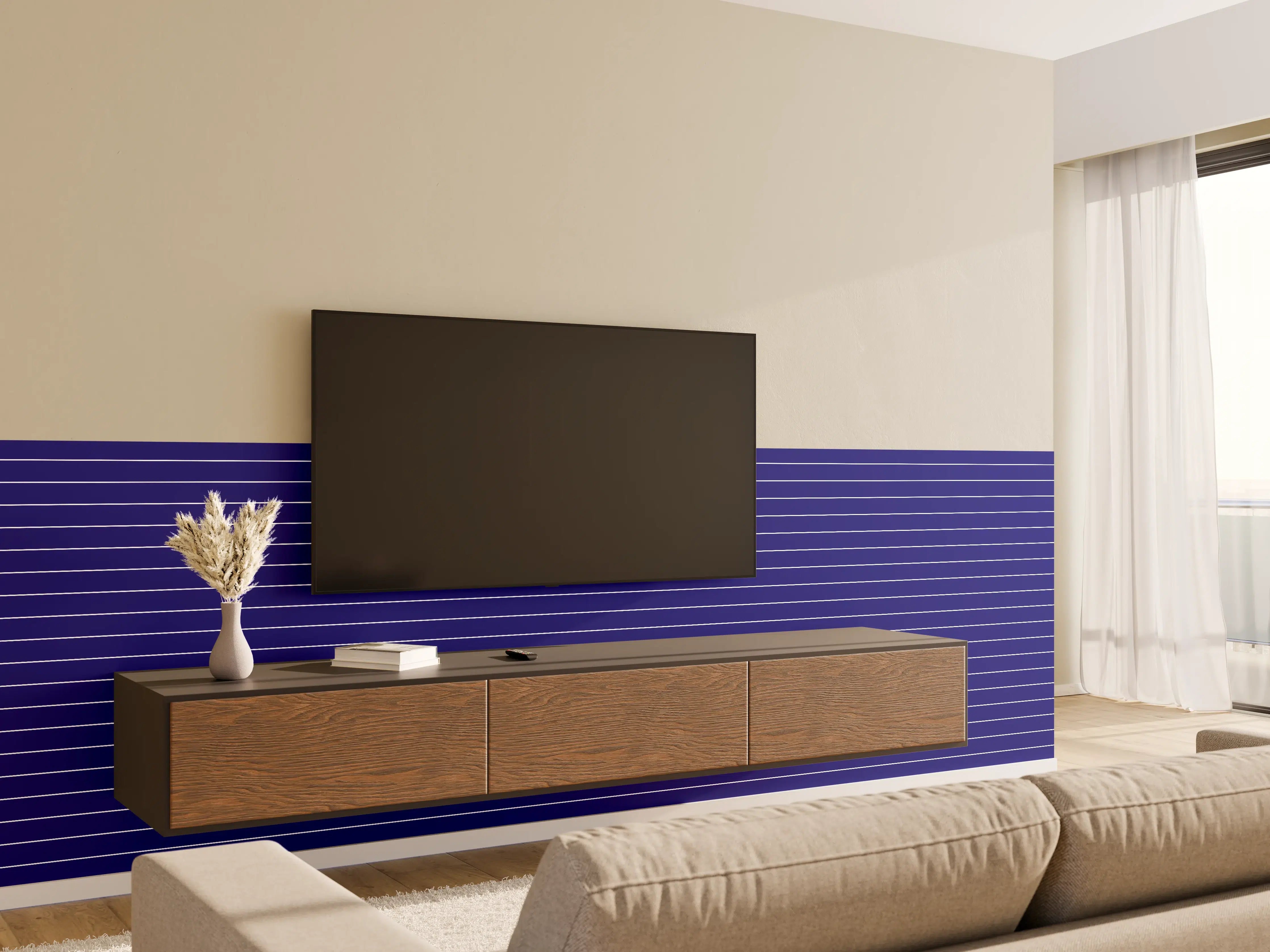 Wandverkleidung Wohnzimmer - Moderner blauer Streifen-Hintergrund