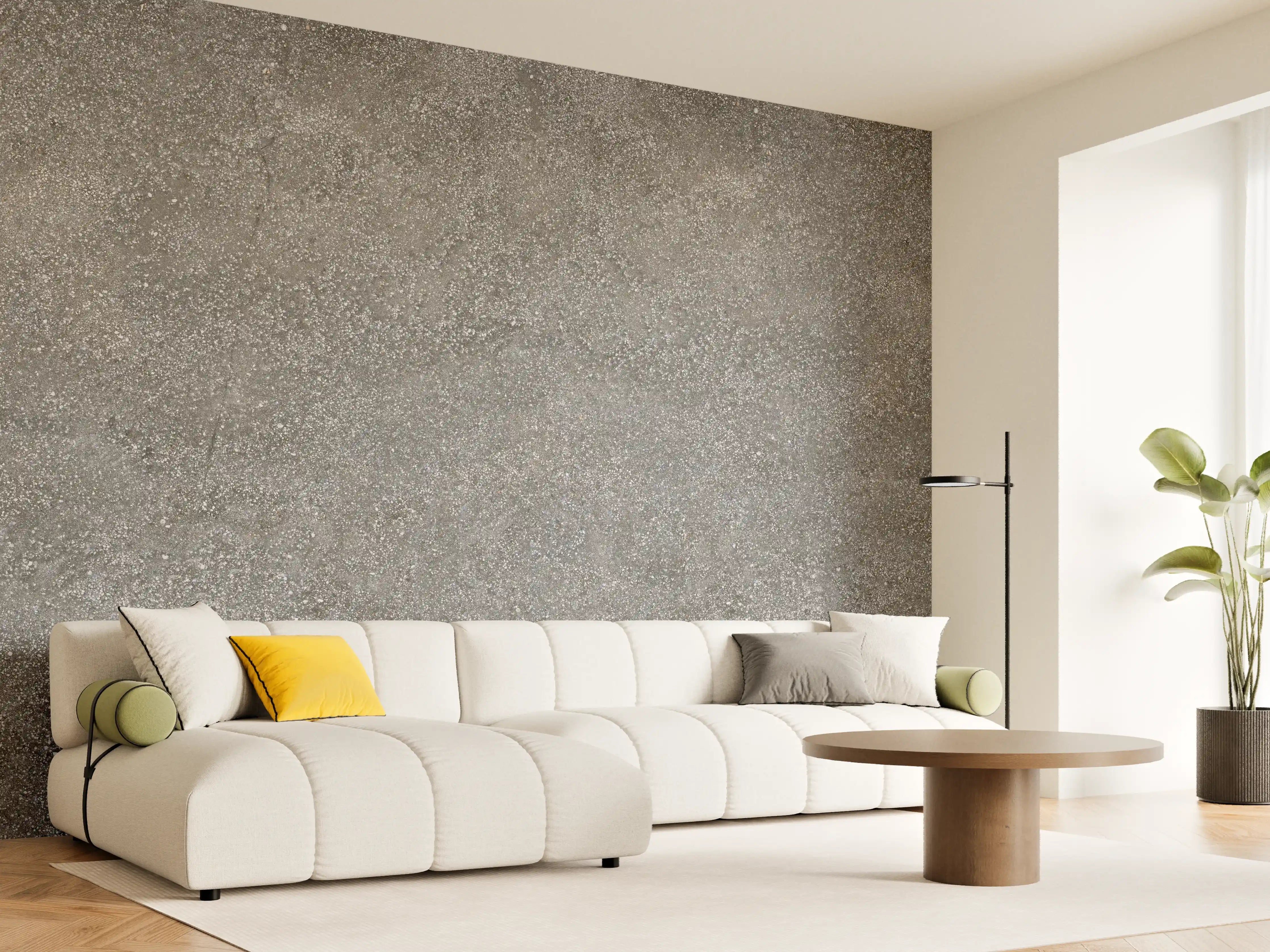 Wandverkleidung Wohnzimmer - Moderner grauer Betonboden