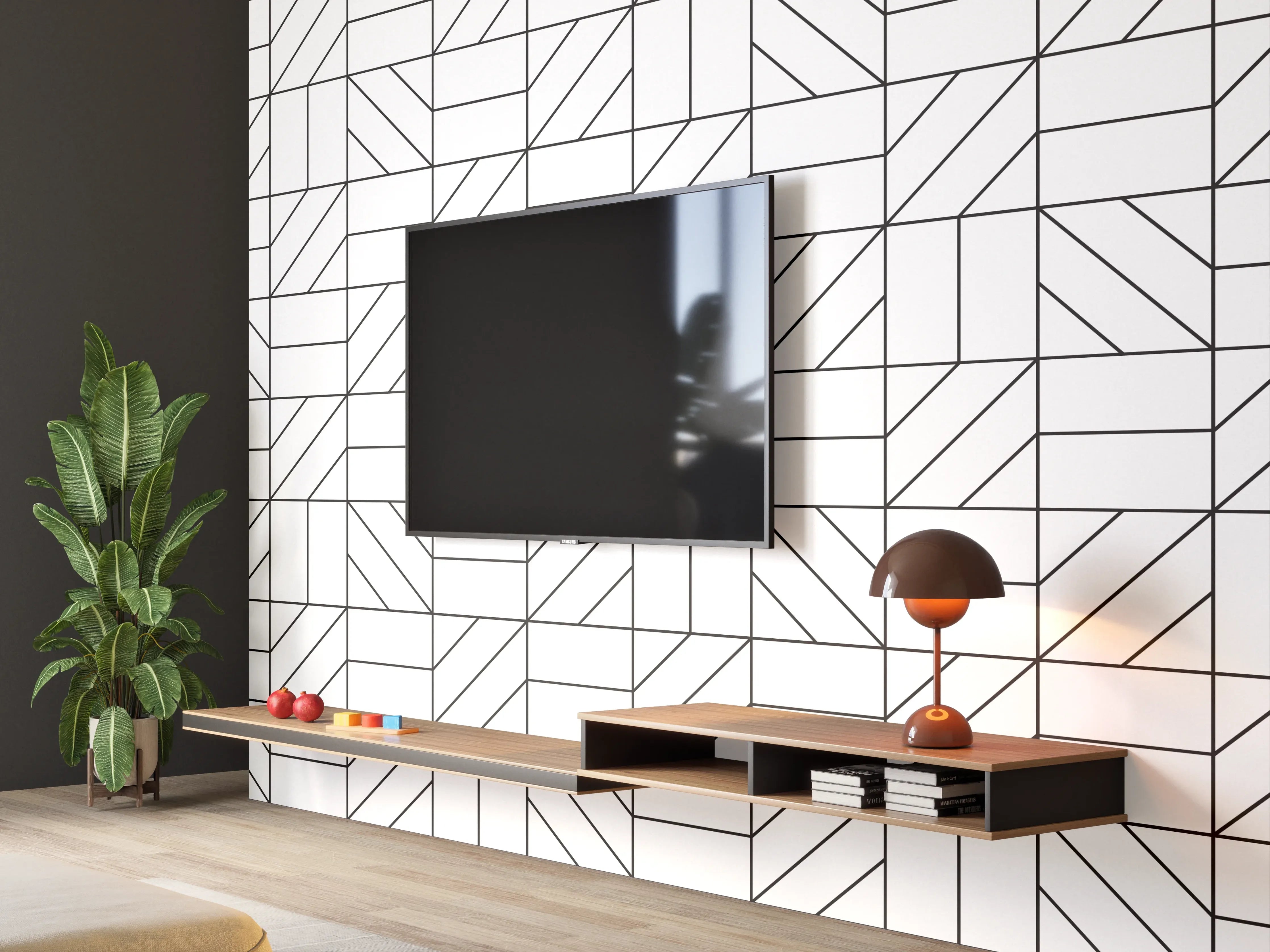 Wandverkleidung Wohnzimmer - Moderner grauer Marmorkieselboden