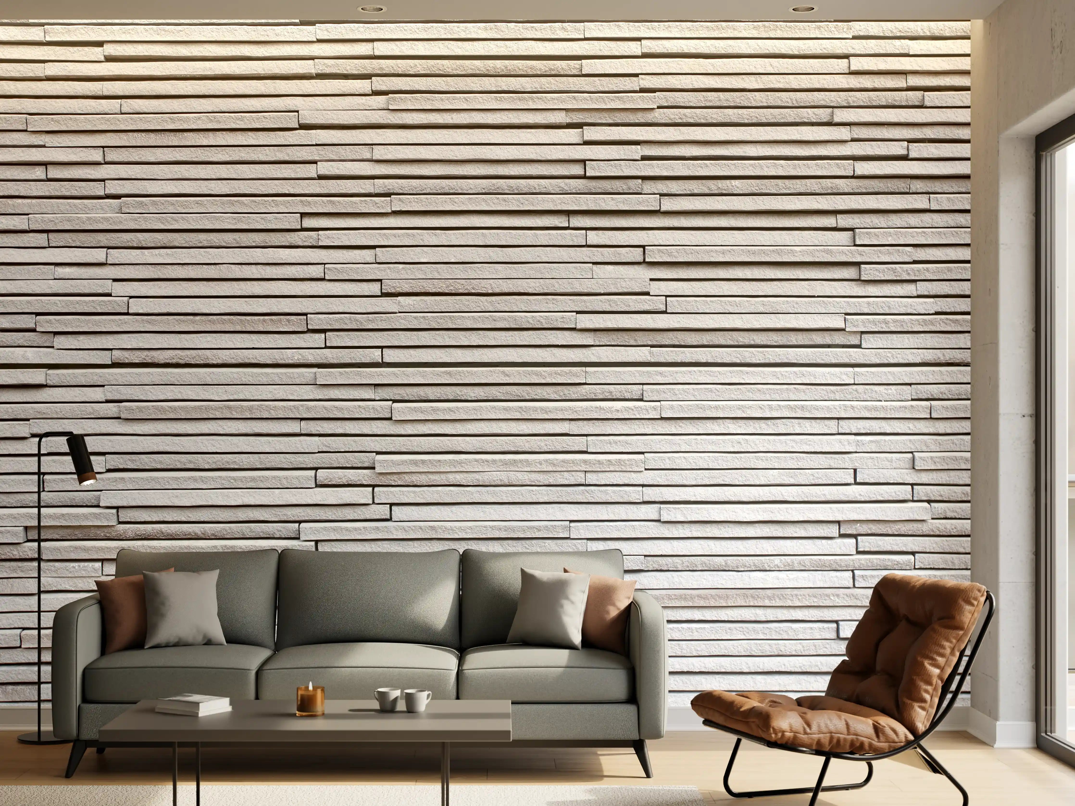 Wandverkleidung Wohnzimmer - Moderner helle Wand mit linearem Muster