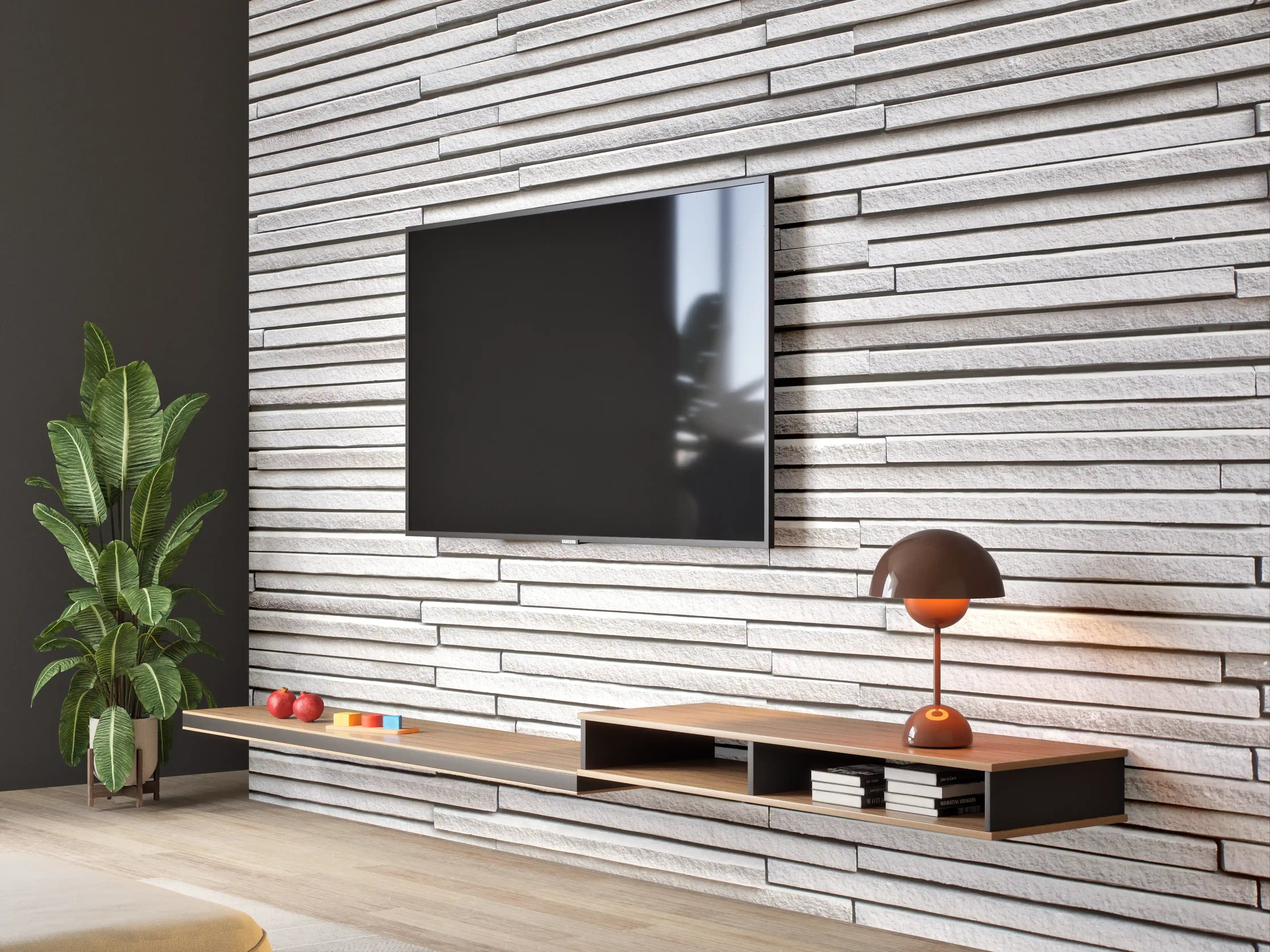 Wandverkleidung Wohnzimmer - Moderner helle Wand mit linearem Muster