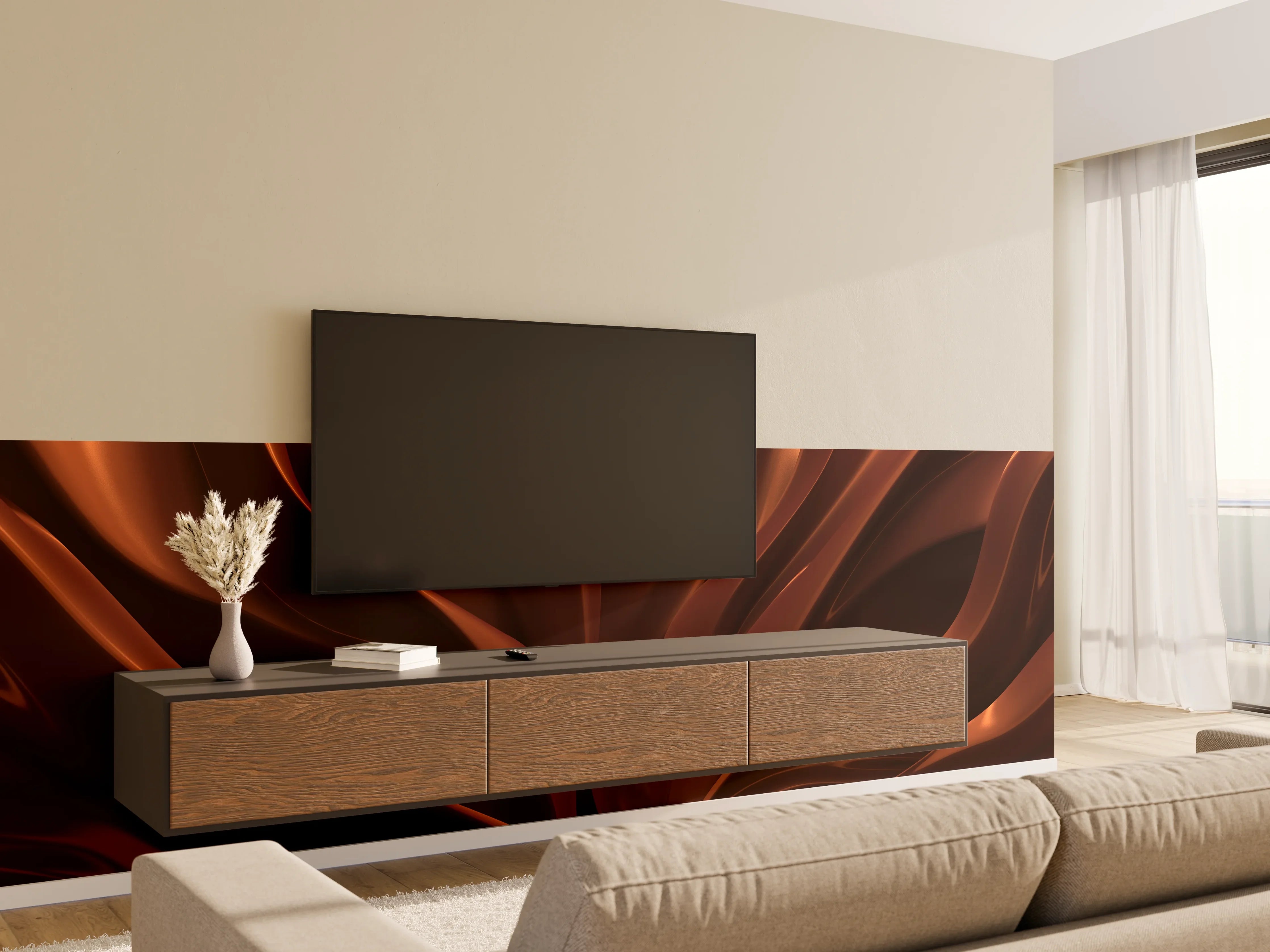 Wandverkleidung Wohnzimmer - Moderner, glänzender Bronze-Design-Artikel