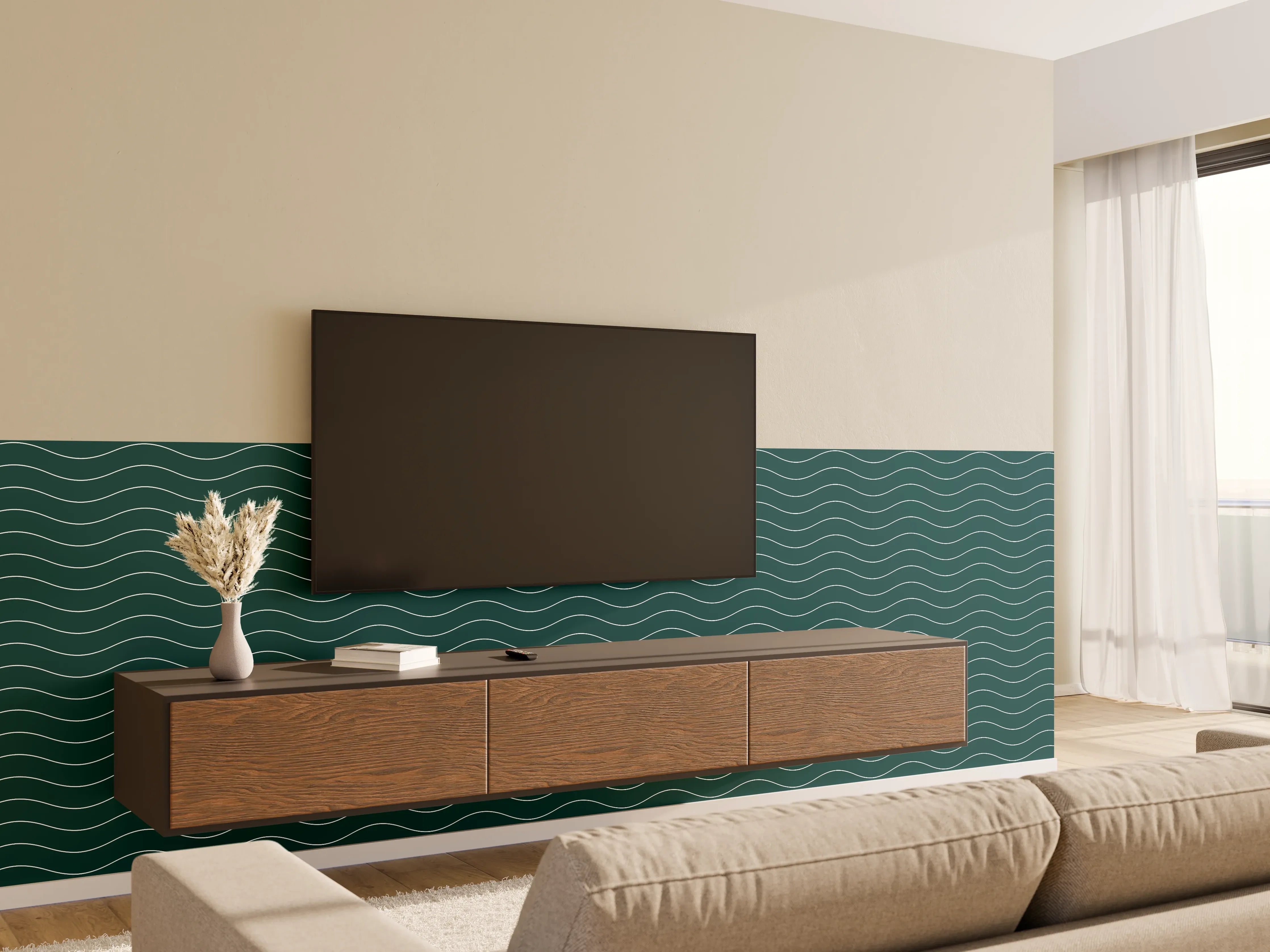Wandverkleidung Wohnzimmer - Modernes Meeresmuster in Blau