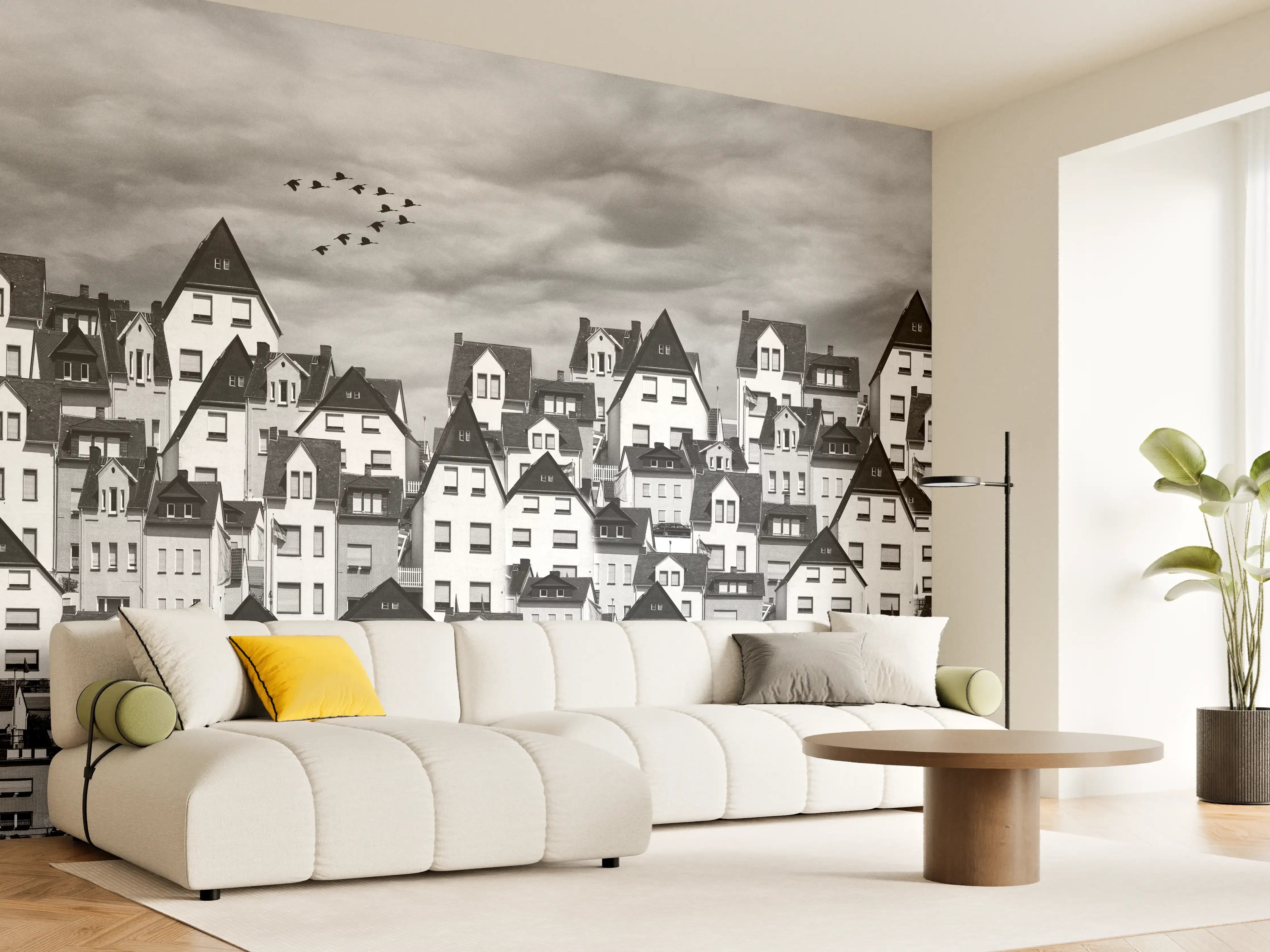 Wandverkleidung Wohnzimmer - Monochrome Stadtansicht