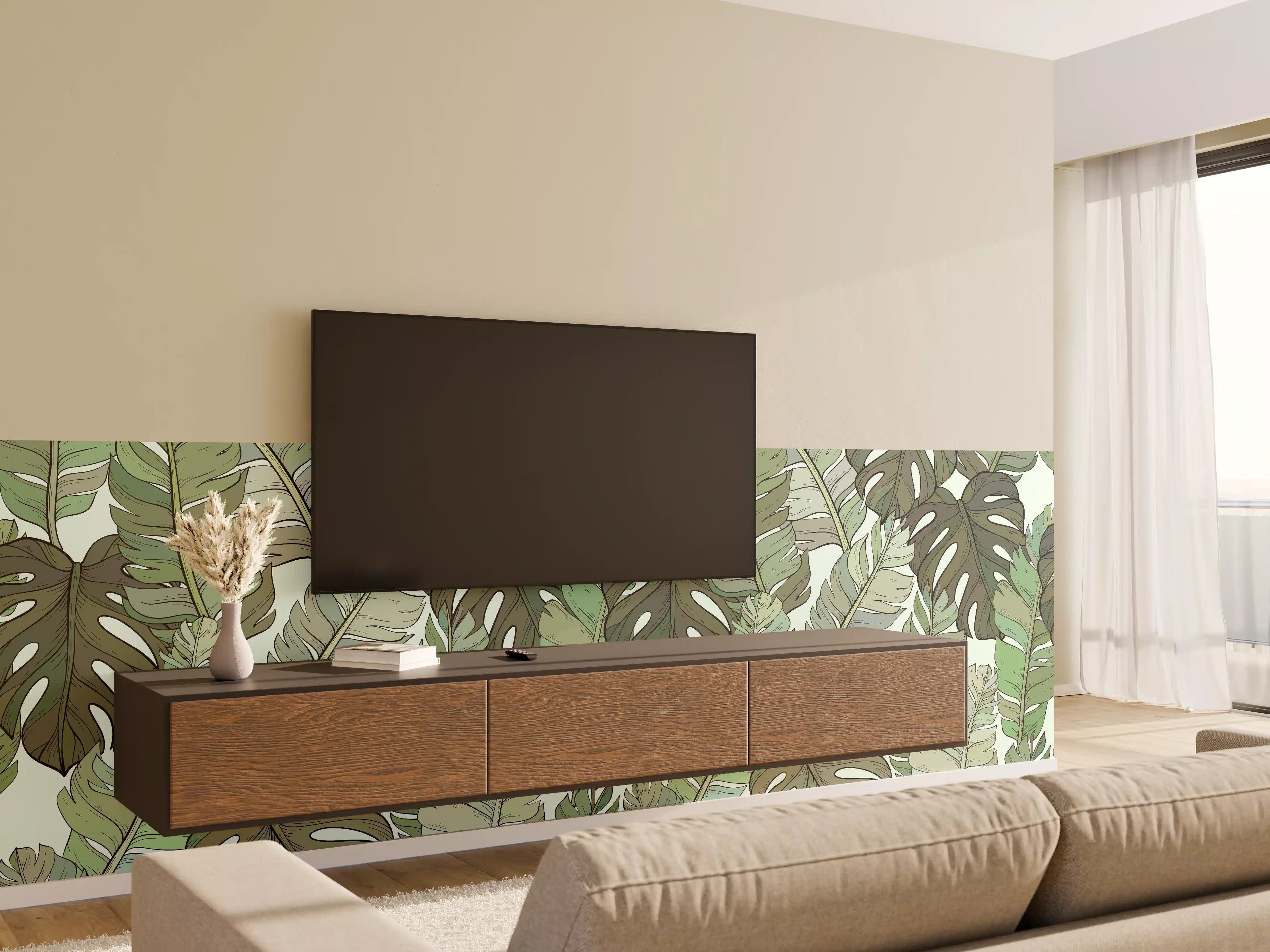 Wandverkleidung Wohnzimmer - Monstera-Blätter – Tropische Eleganz
