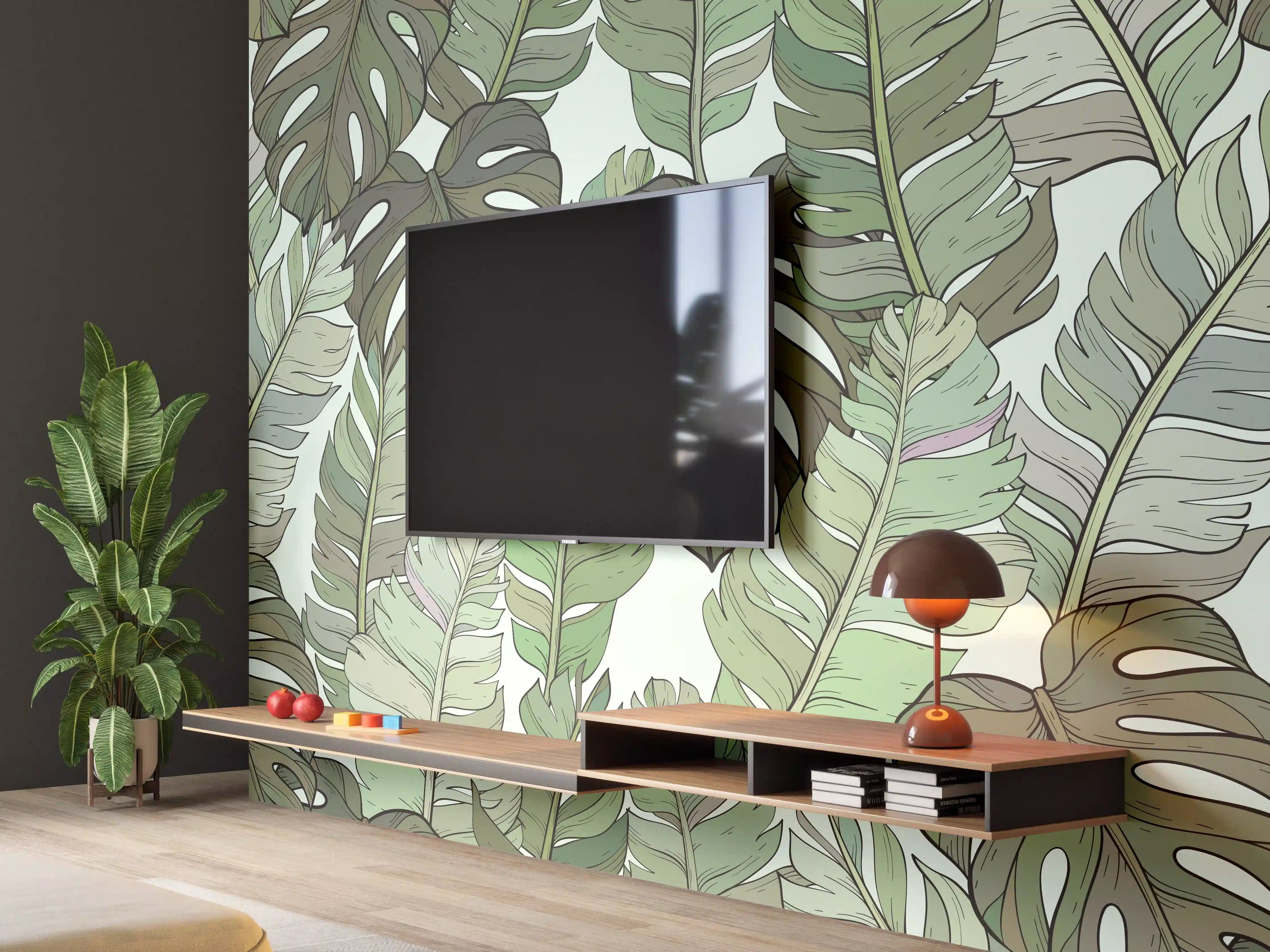 Wandverkleidung Wohnzimmer - Monstera-Blätter – Tropische Eleganz