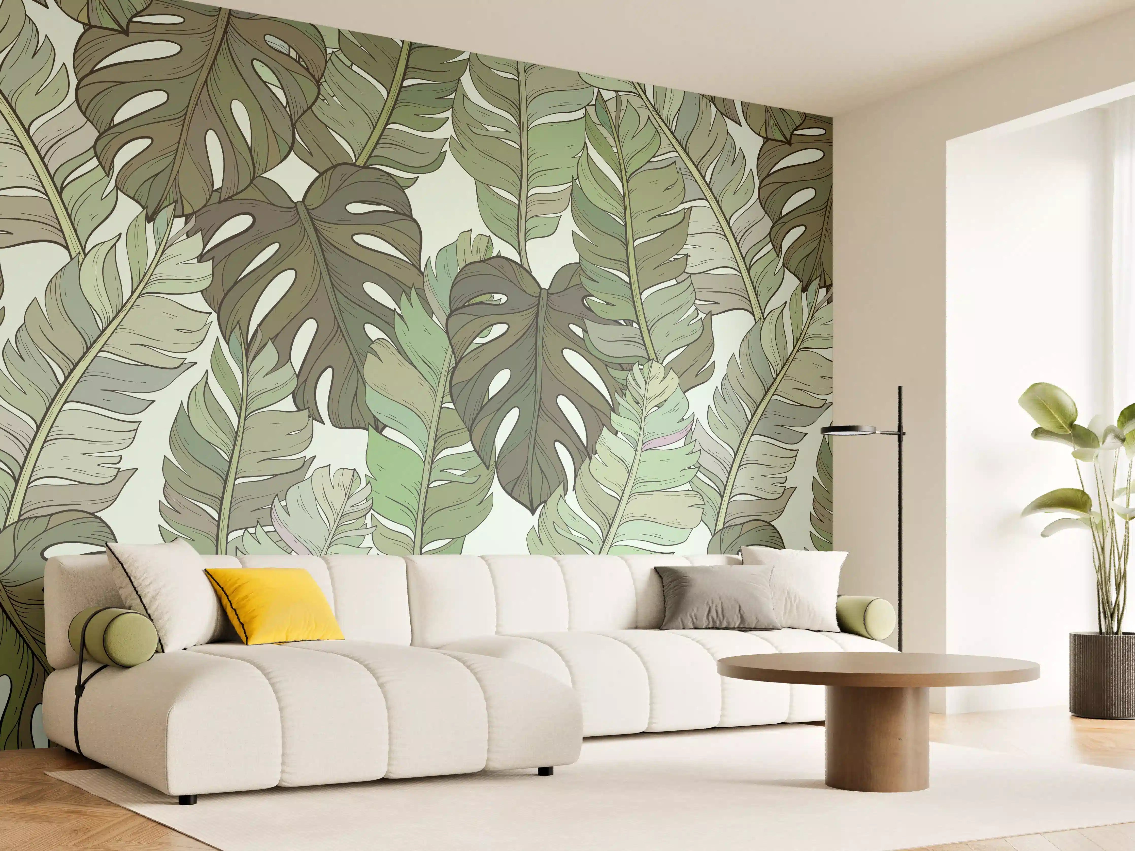 Wandverkleidung Wohnzimmer - Monstera-Blätter – Tropische Eleganz