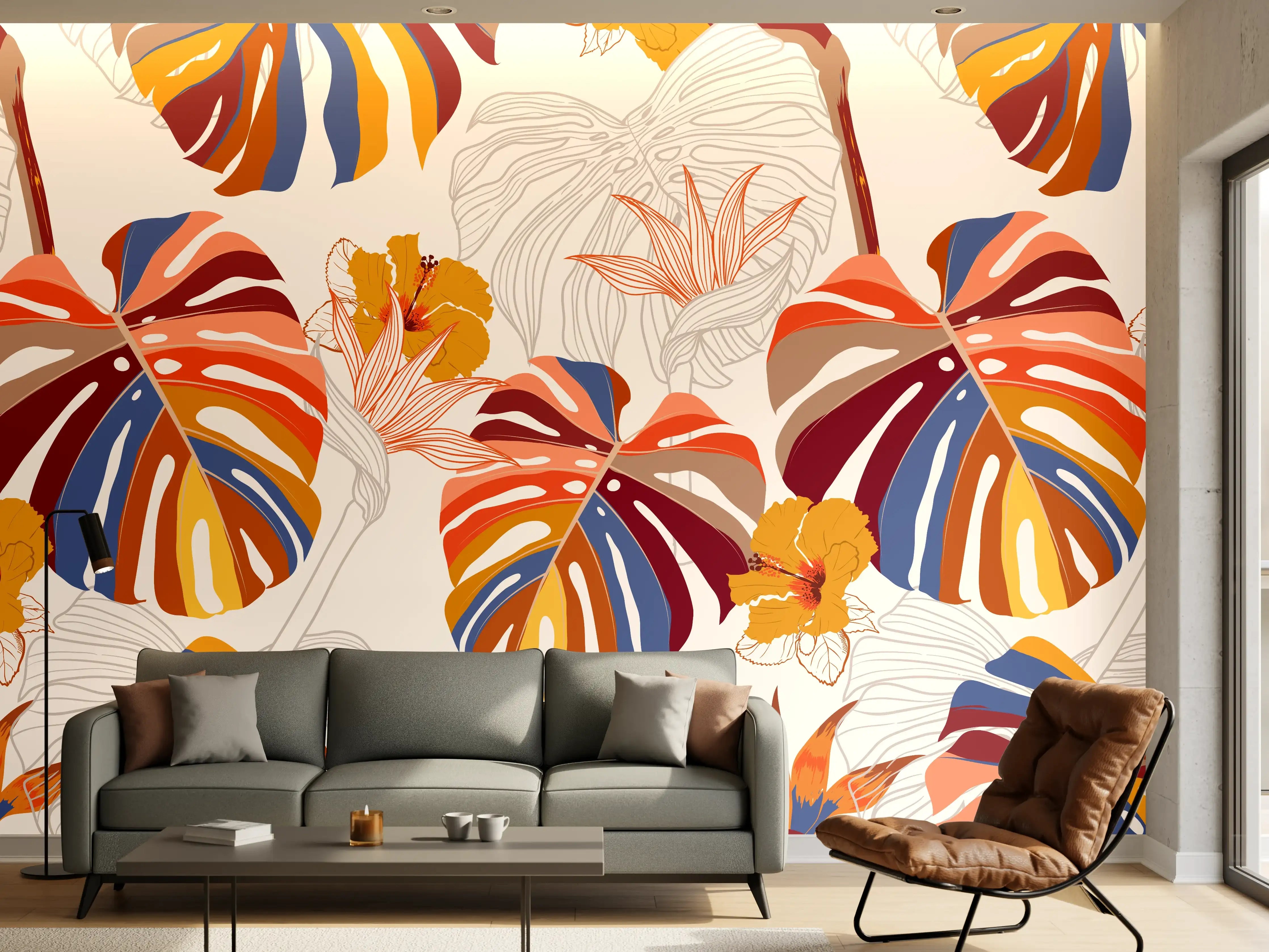 Wandverkleidung Wohnzimmer - Monstera Sunkiss Tropic
