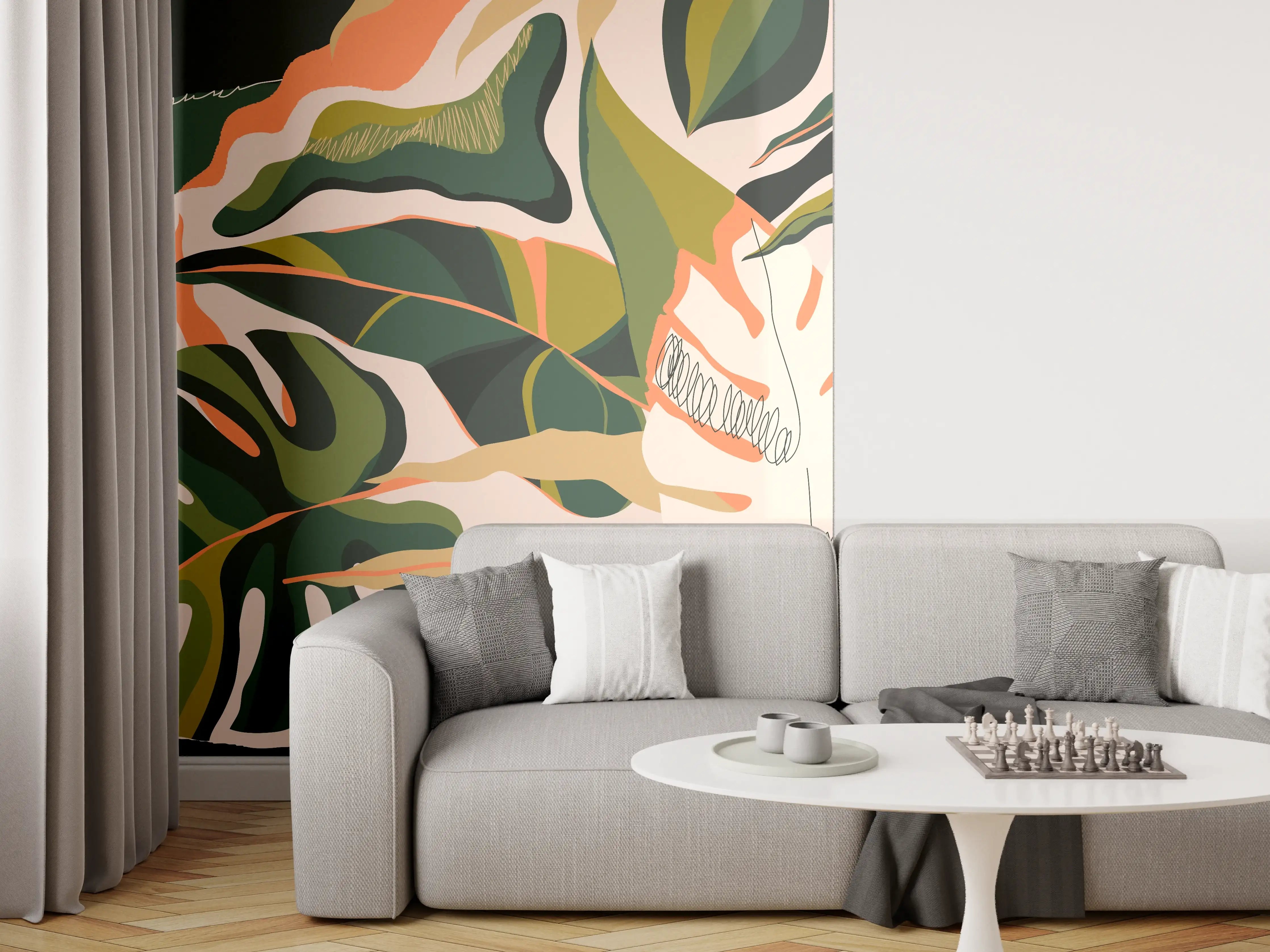 Wandverkleidung Wohnzimmer - Monstera Tropic Blattmuster