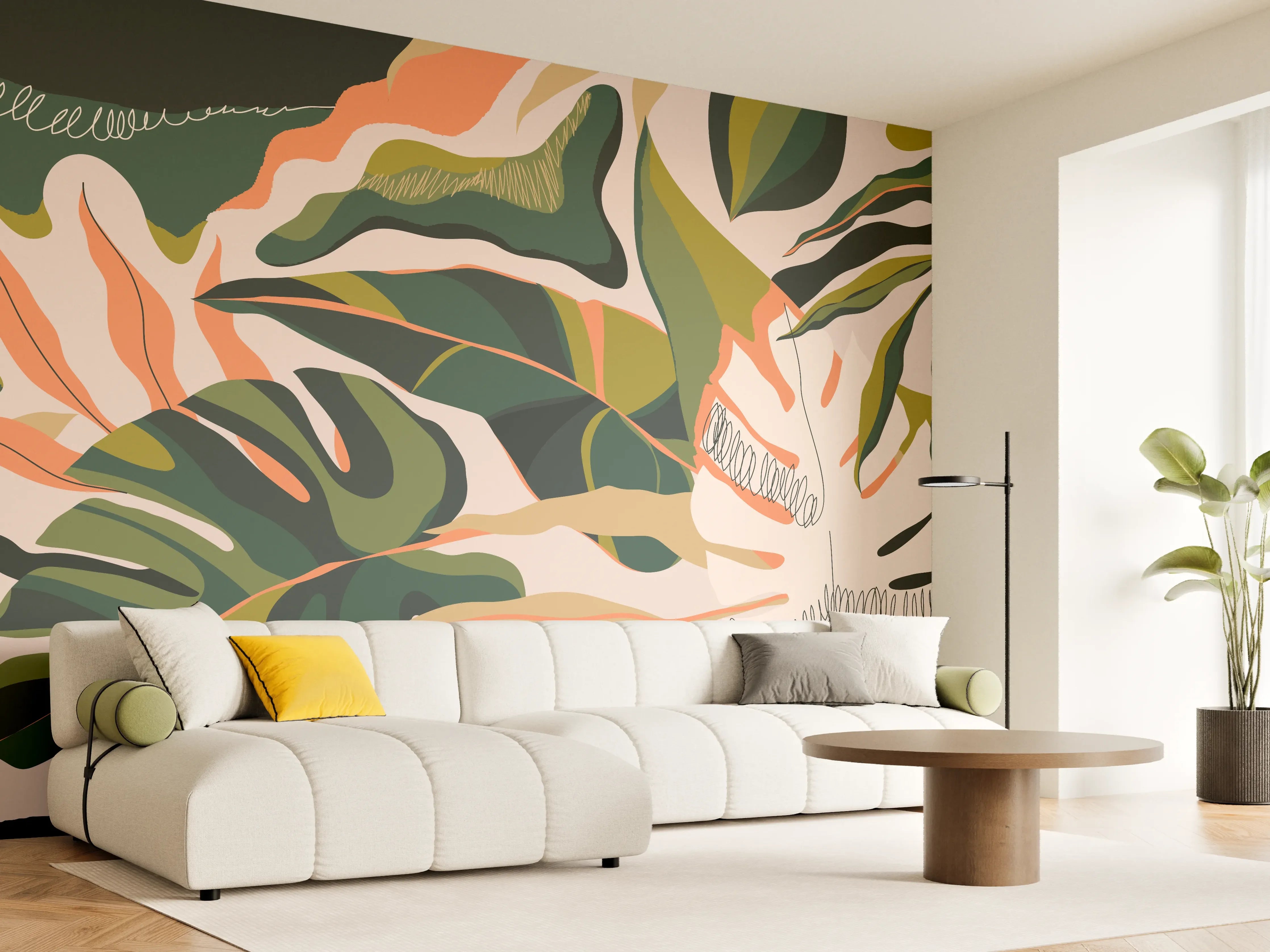 Wandverkleidung Wohnzimmer - Monstera Tropic Blattmuster