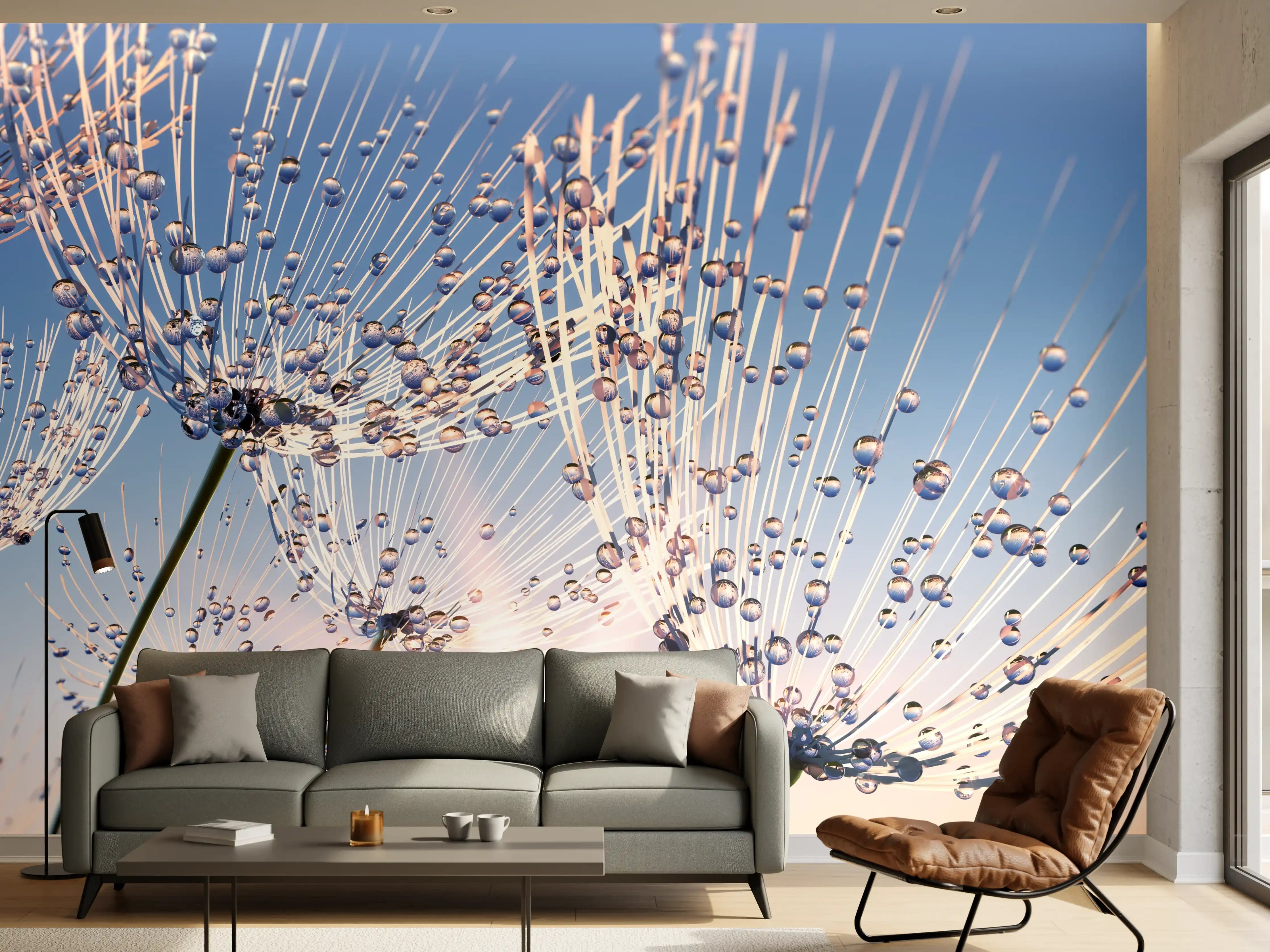 Wandverkleidung Wohnzimmer - Morgendliche Naturaufnahme mit WasserTröpfchen