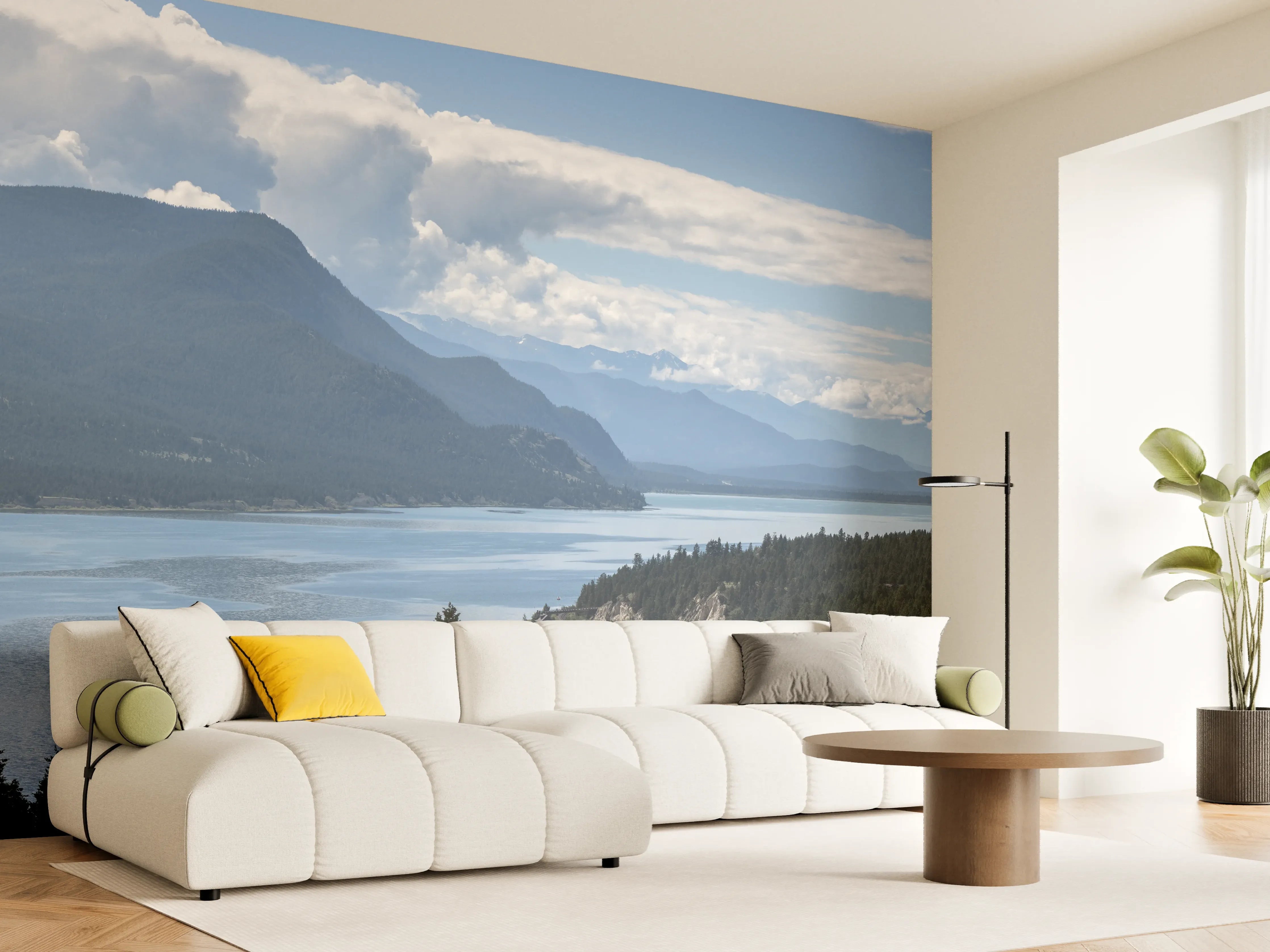 Wandverkleidung Wohnzimmer - Morgennebel über den Gipfeln des Fairmont Ridge