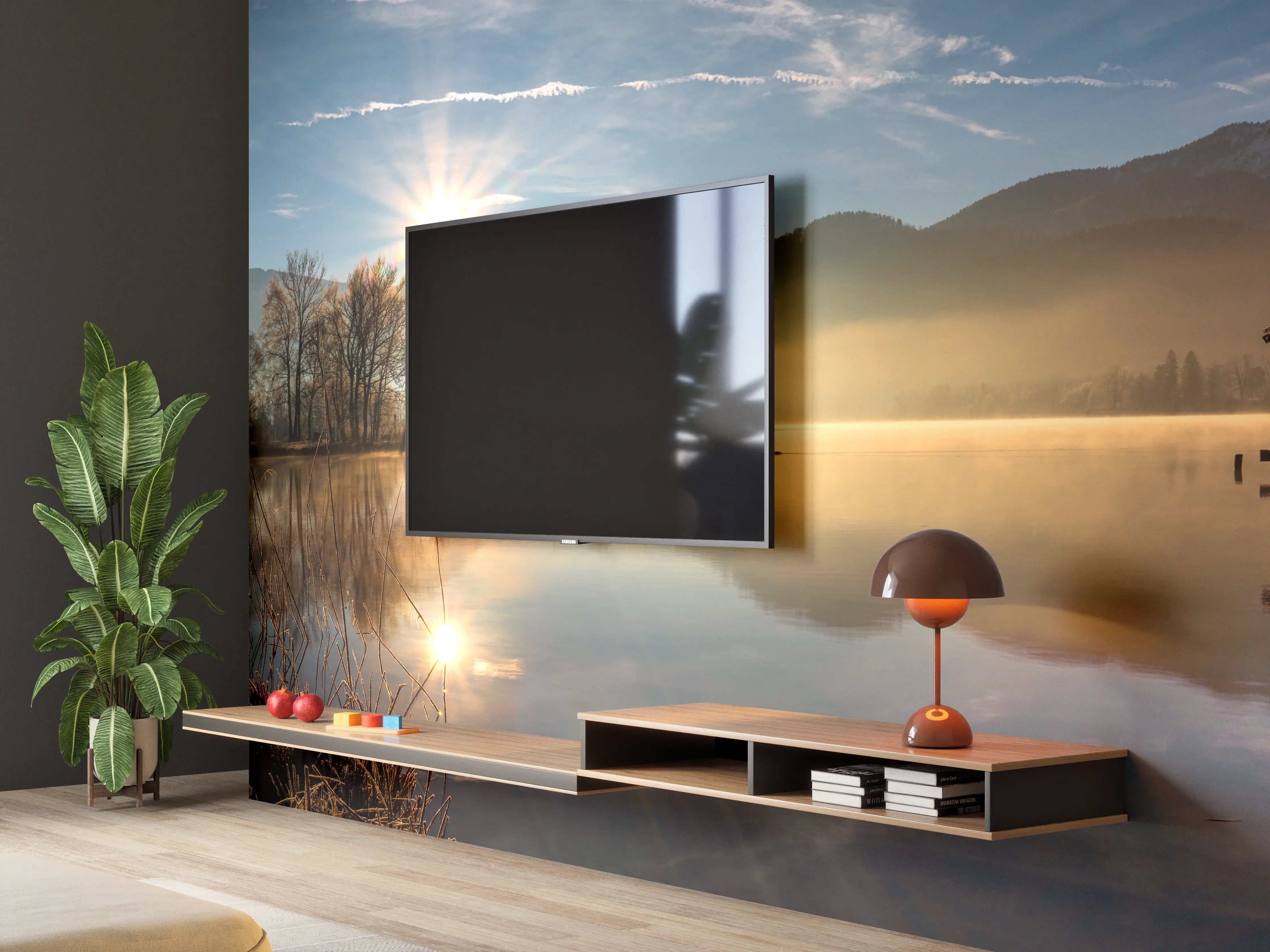 Wandverkleidung Wohnzimmer - Morgensonnenblick auf den Bayerischen Kochelsee