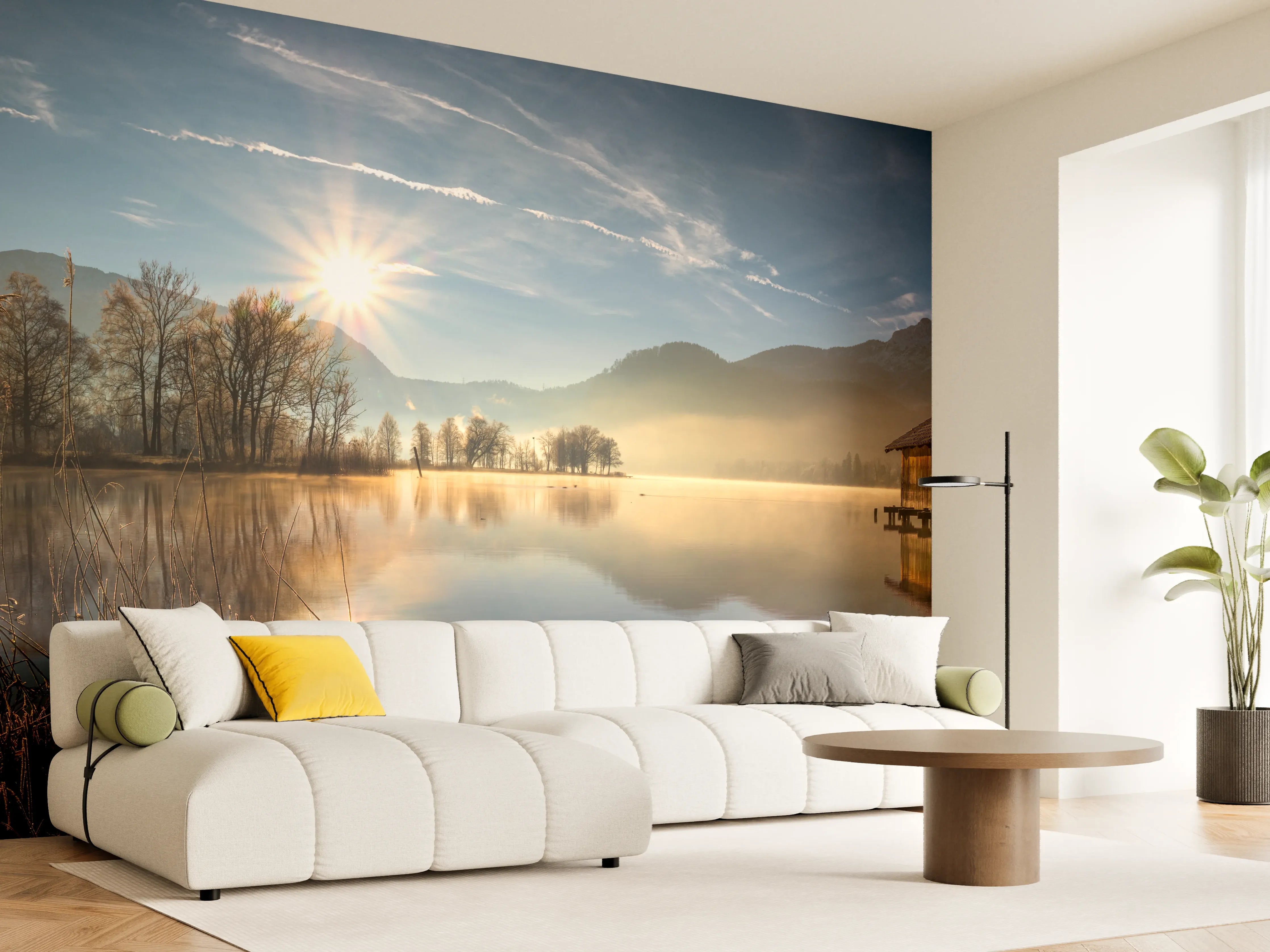 Wandverkleidung Wohnzimmer - Morgensonnenblick auf den Bayerischen Kochelsee