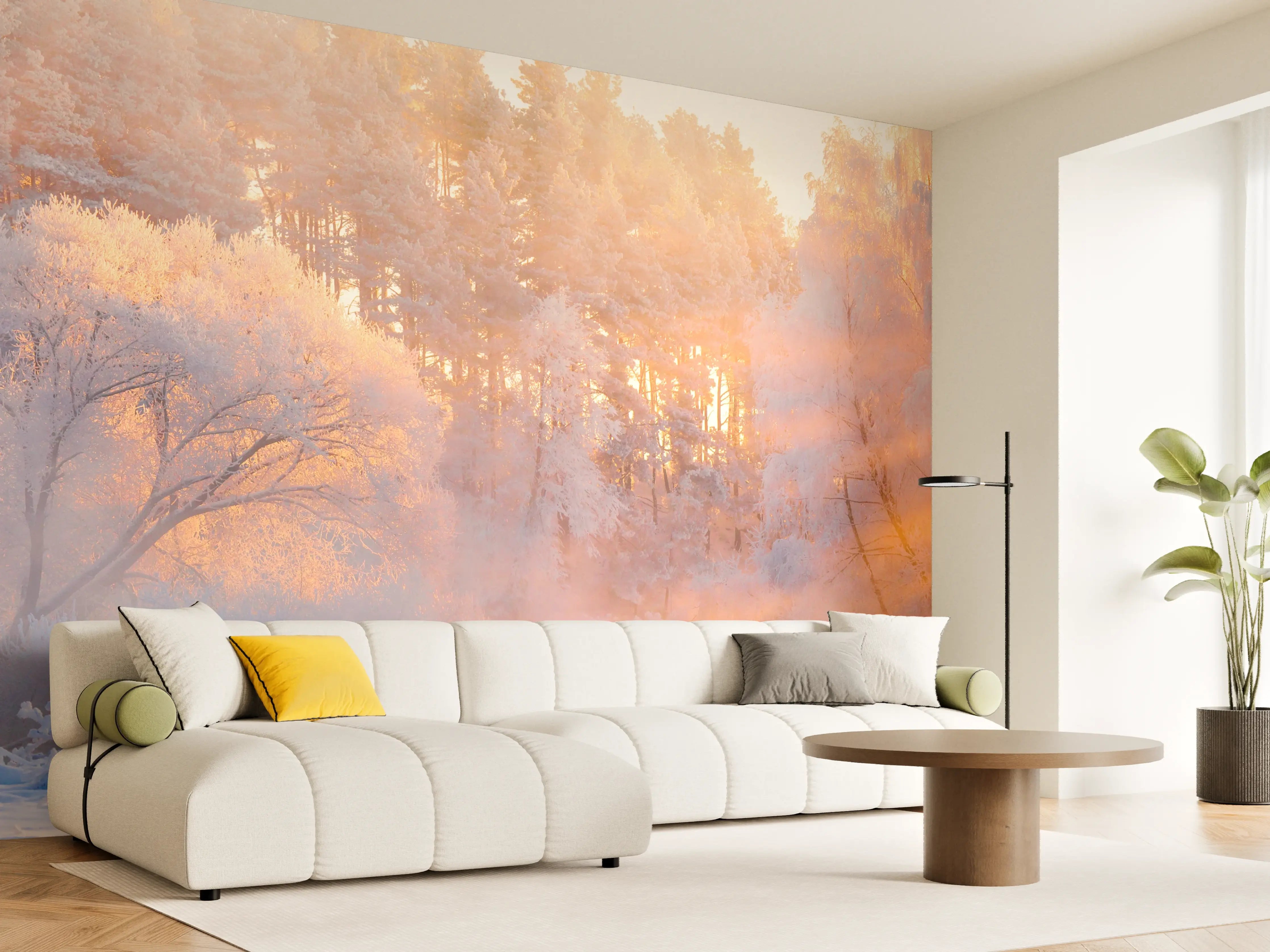Wandverkleidung Wohnzimmer - Morgenstimmung im Winterwald