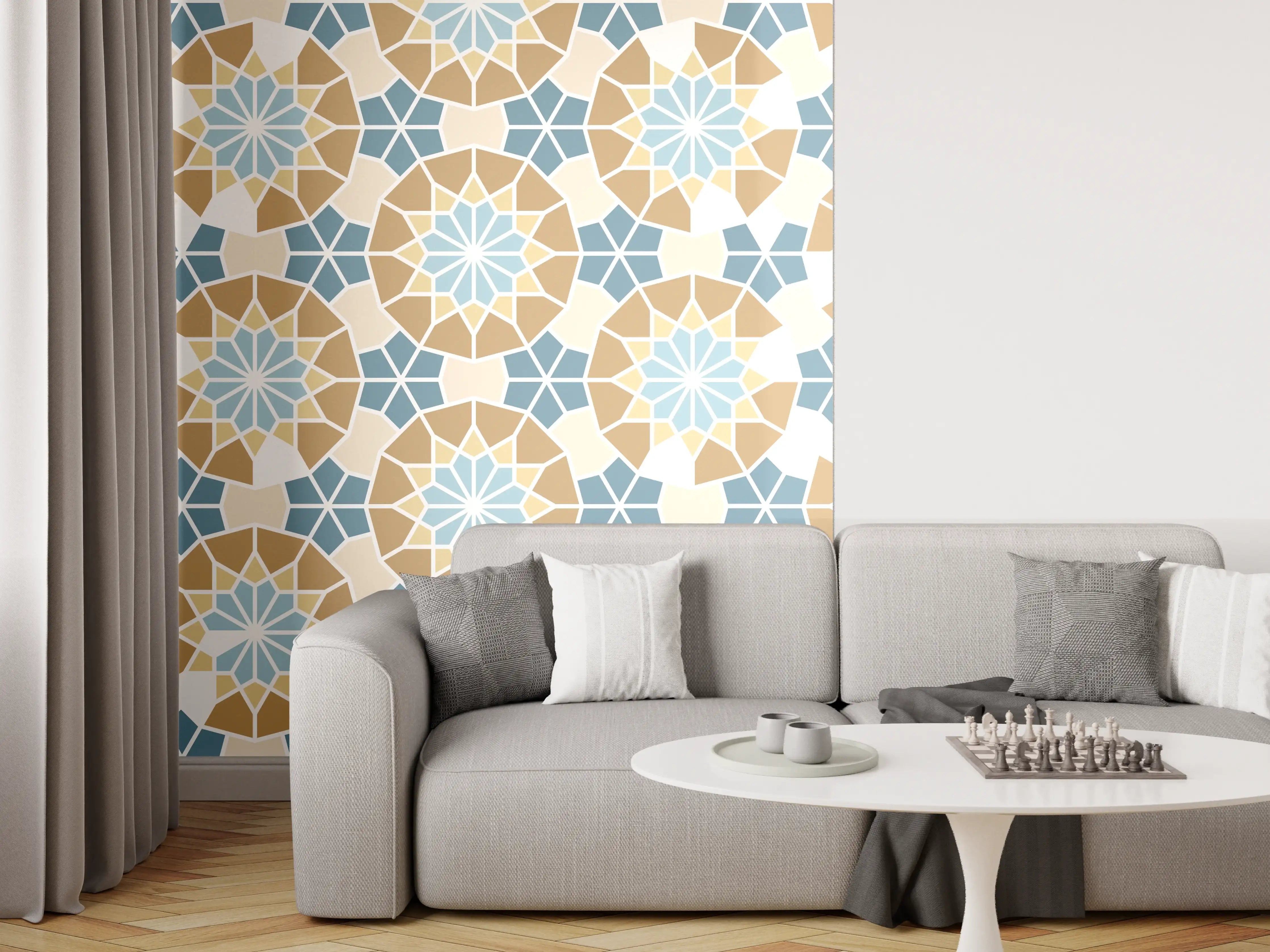 Wandverkleidung Wohnzimmer - Mosaik-Fliesen-Muster in Pastell