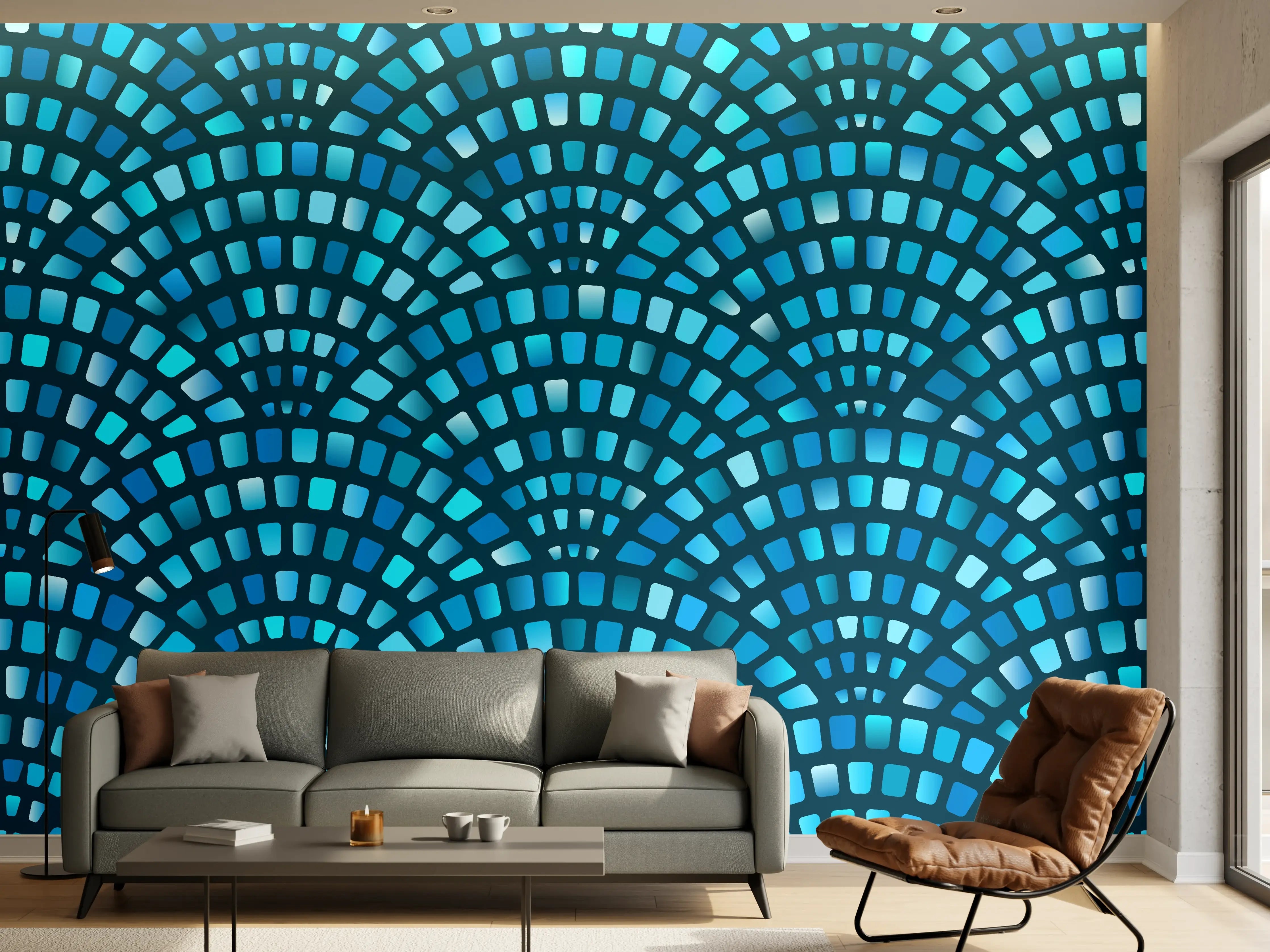 Wandverkleidung Wohnzimmer - Mosaikartige blaue Mustervorlage