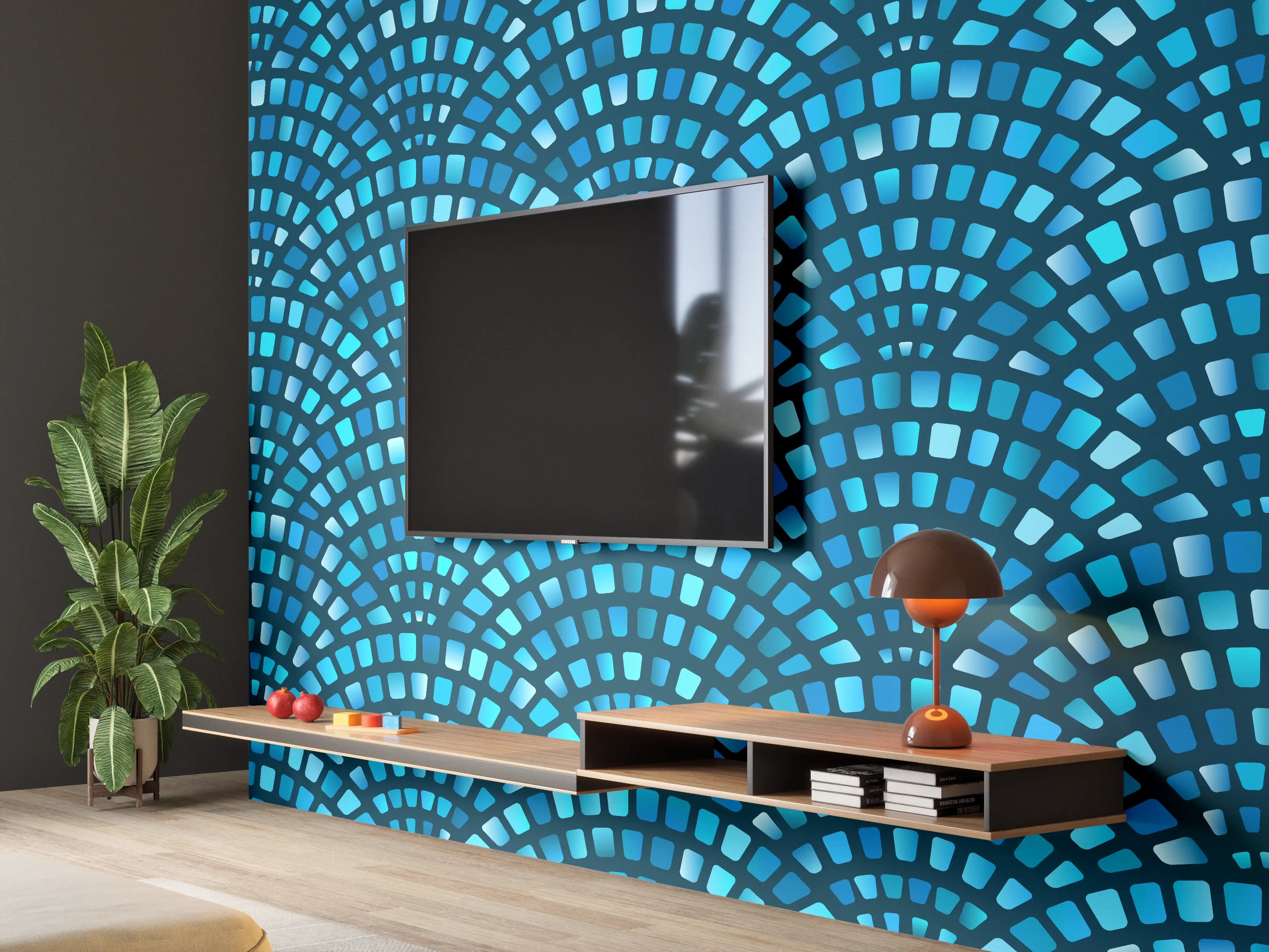 Wandverkleidung Wohnzimmer - Mosaikartige blaue Mustervorlage