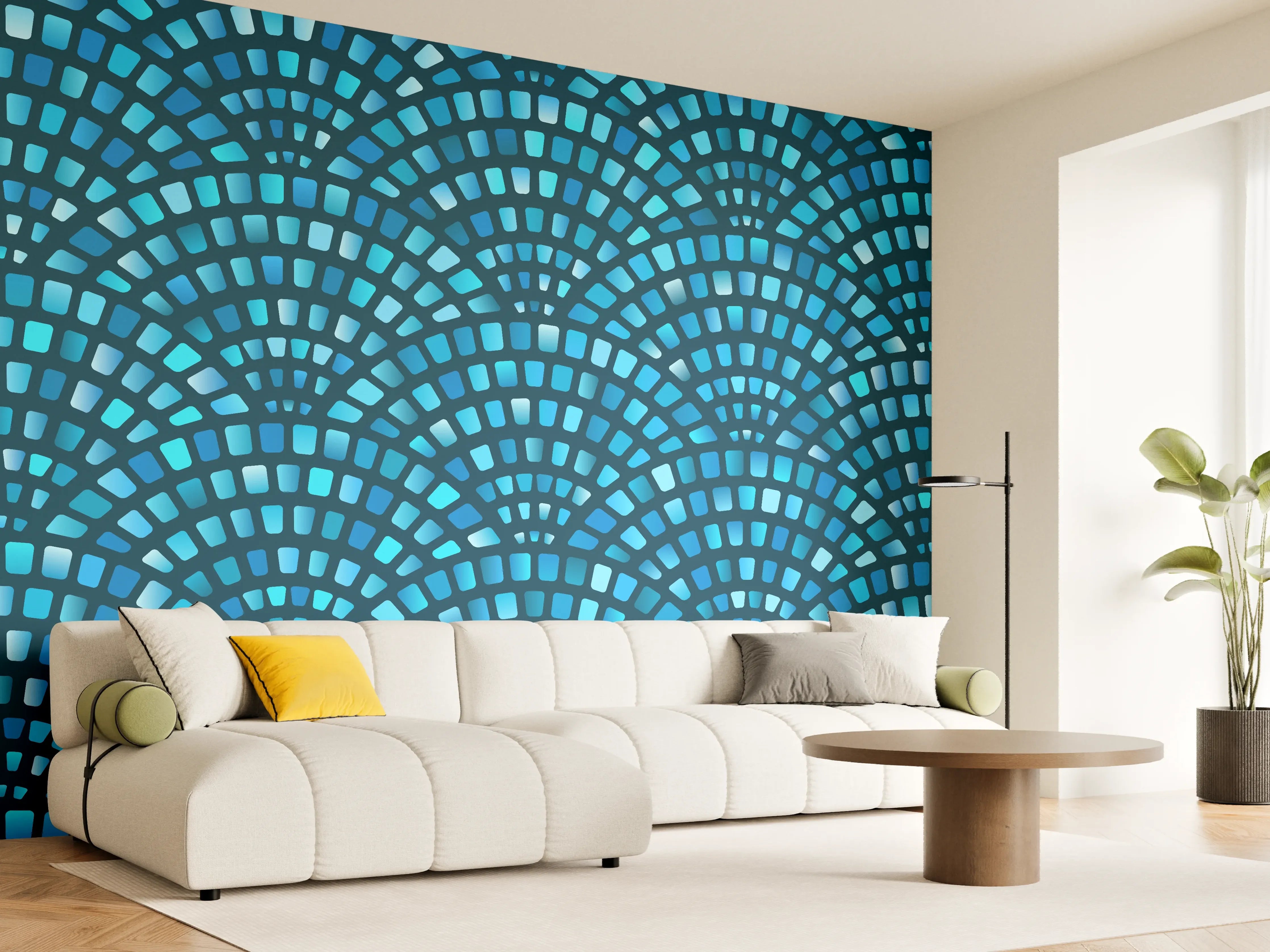 Wandverkleidung Wohnzimmer - Mosaikartige blaue Mustervorlage