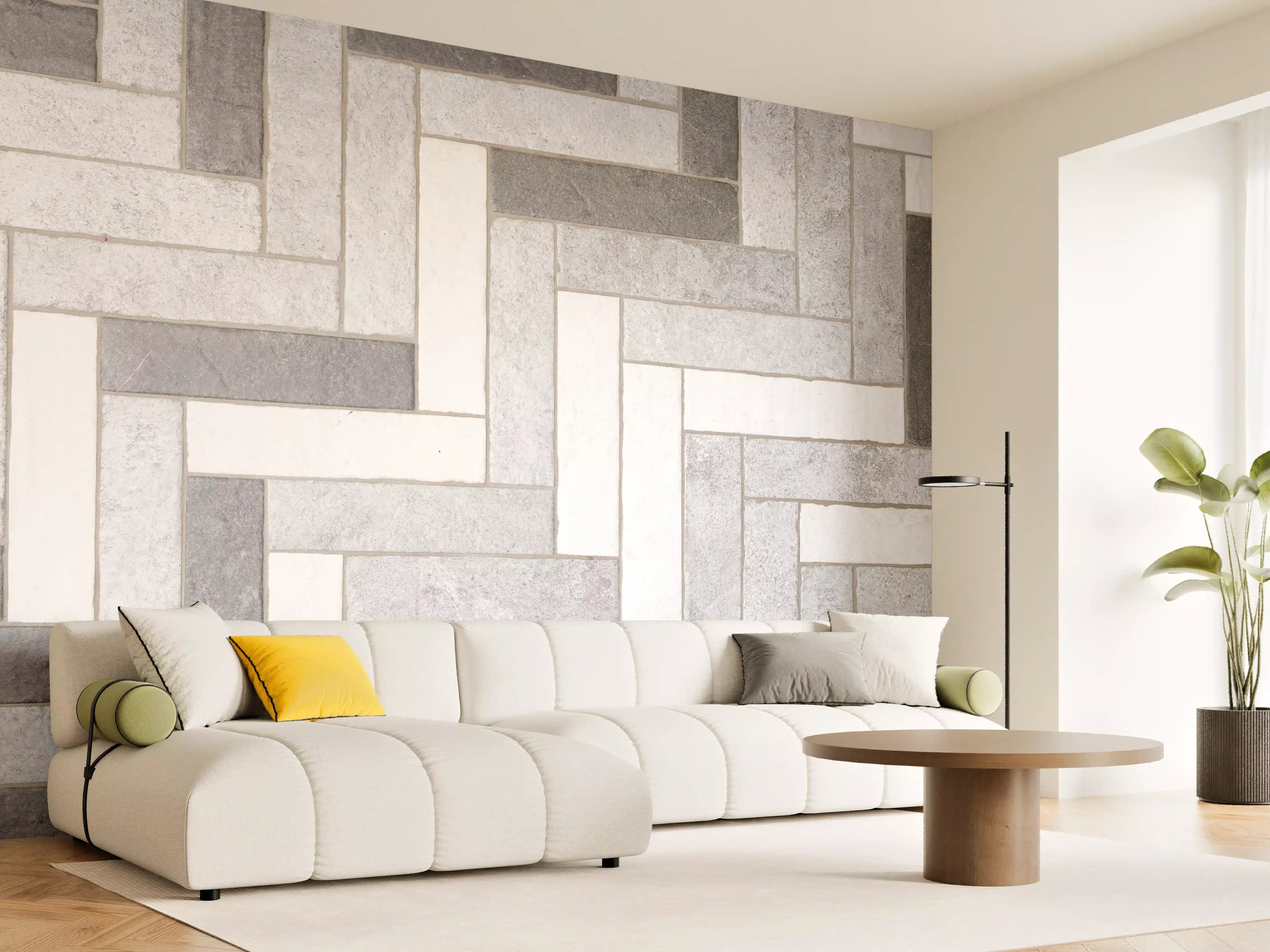 Wandverkleidung Wohnzimmer - Mosaikbodenfliesen in Rechtecken