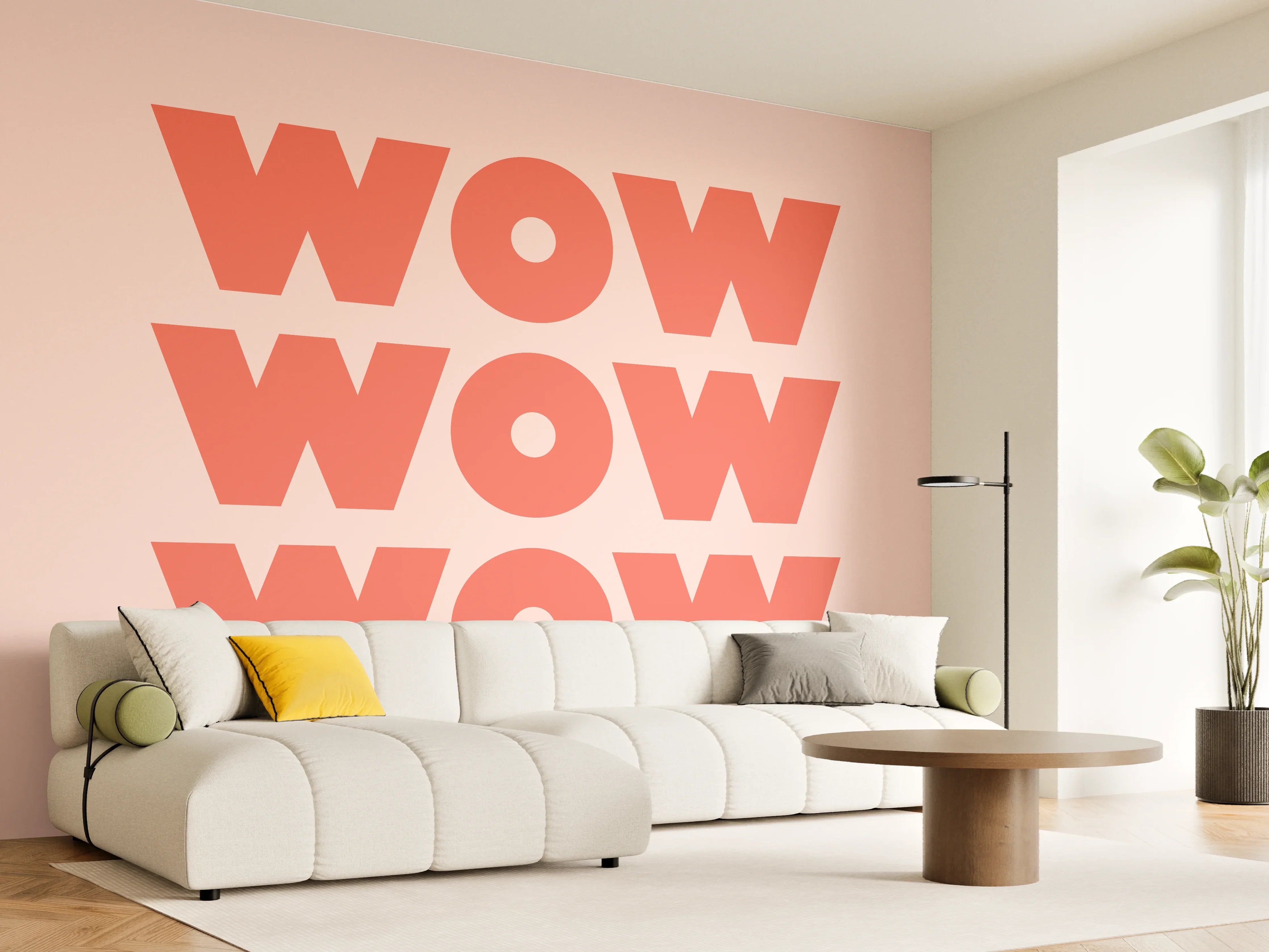 Wandverkleidung Wohnzimmer - Motivationaler 'WOW' Typografie-Print