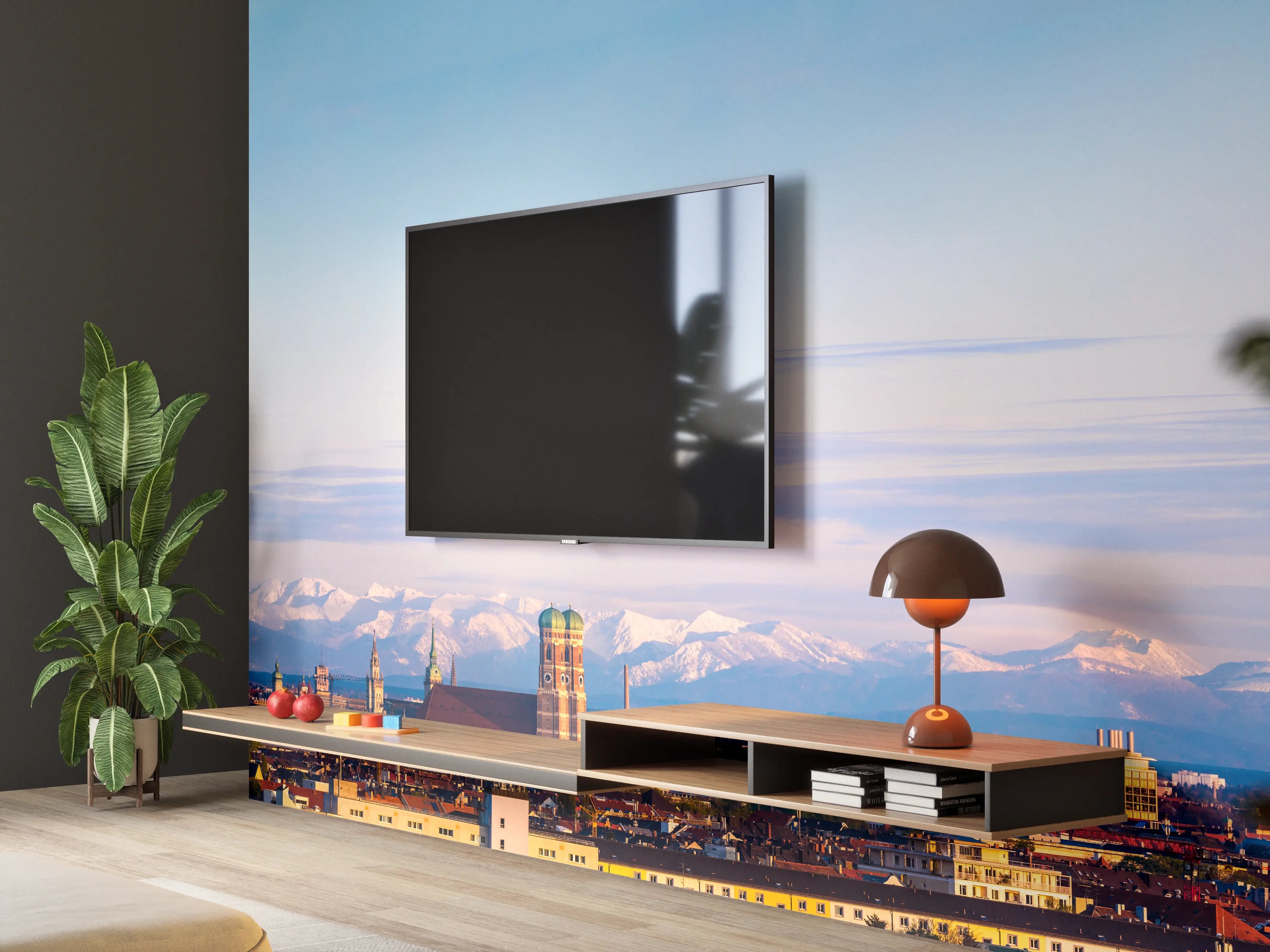 Wandverkleidung Wohnzimmer - München Alpen Panorama