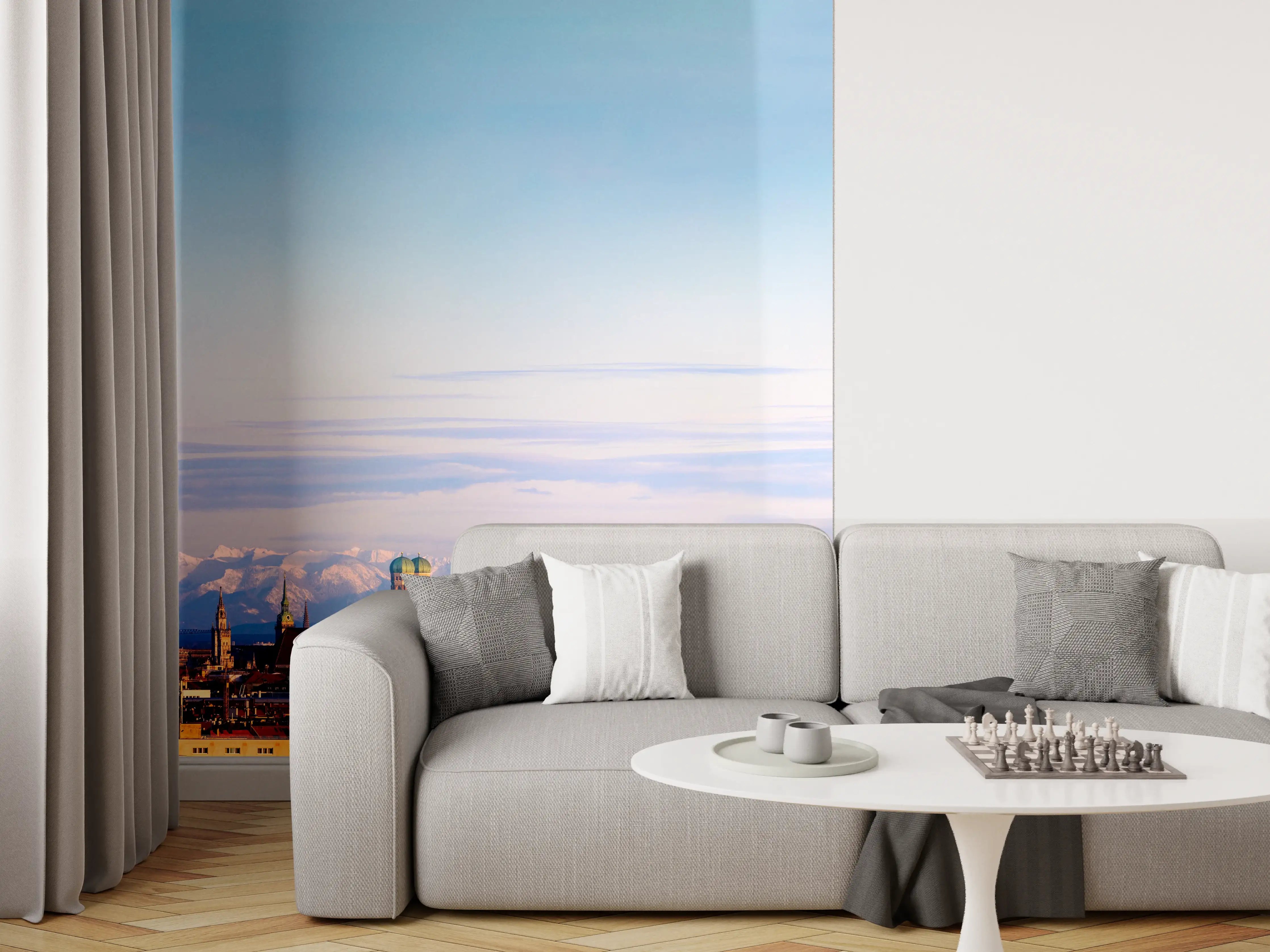 Wandverkleidung Wohnzimmer - München Alpen Panorama
