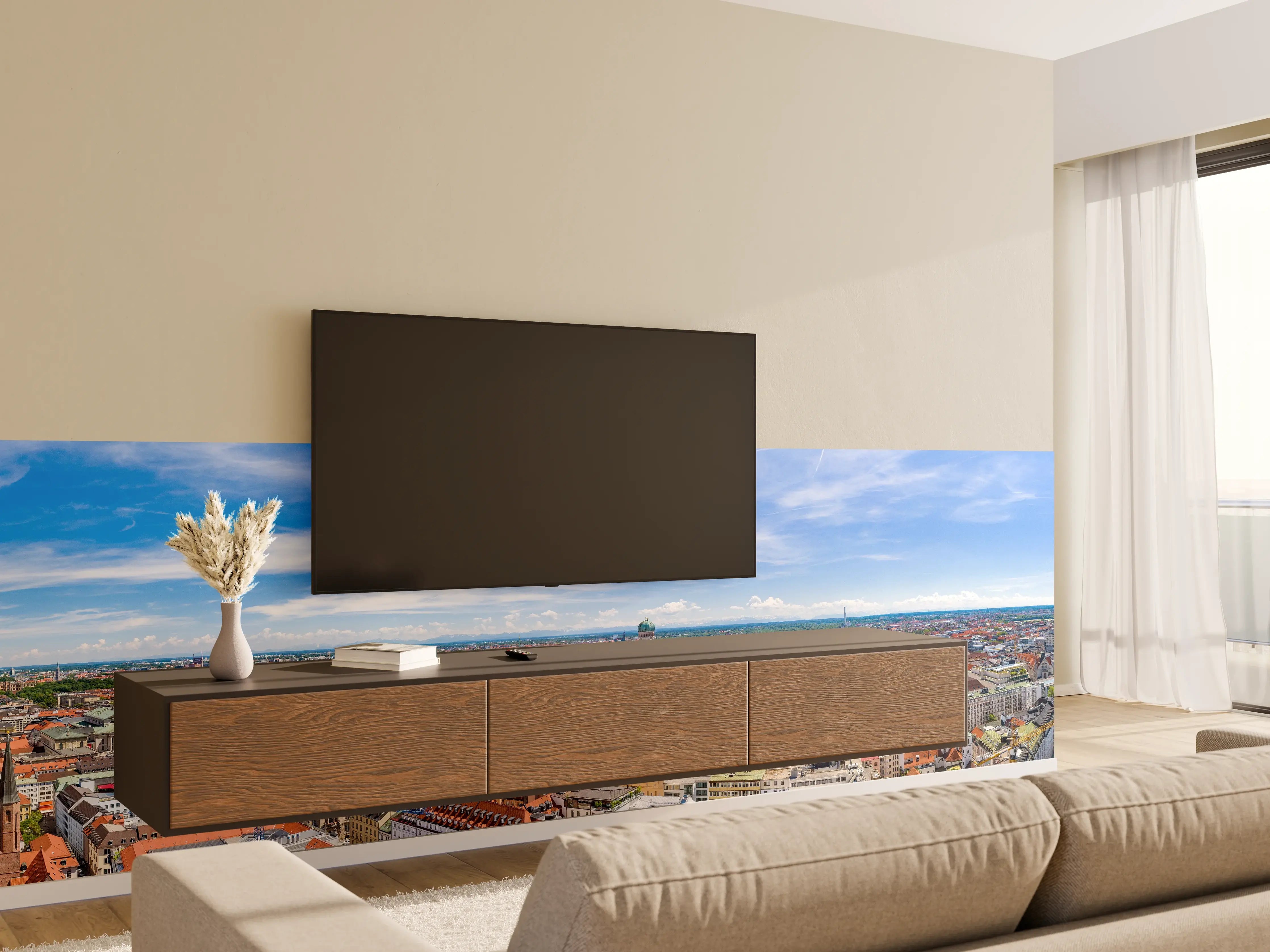 Wandverkleidung Wohnzimmer - München Panorama