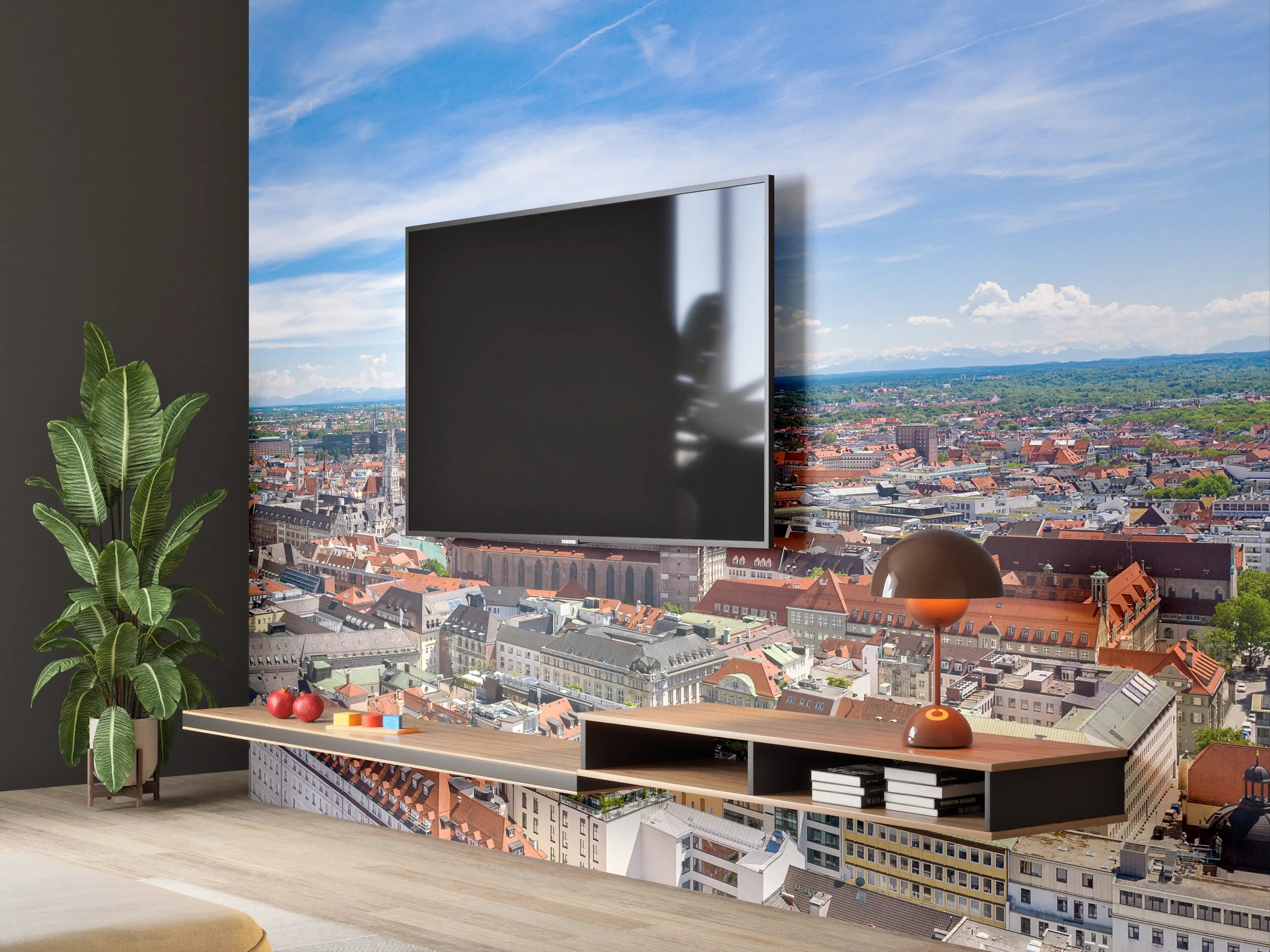 Wandverkleidung Wohnzimmer - München Panorama