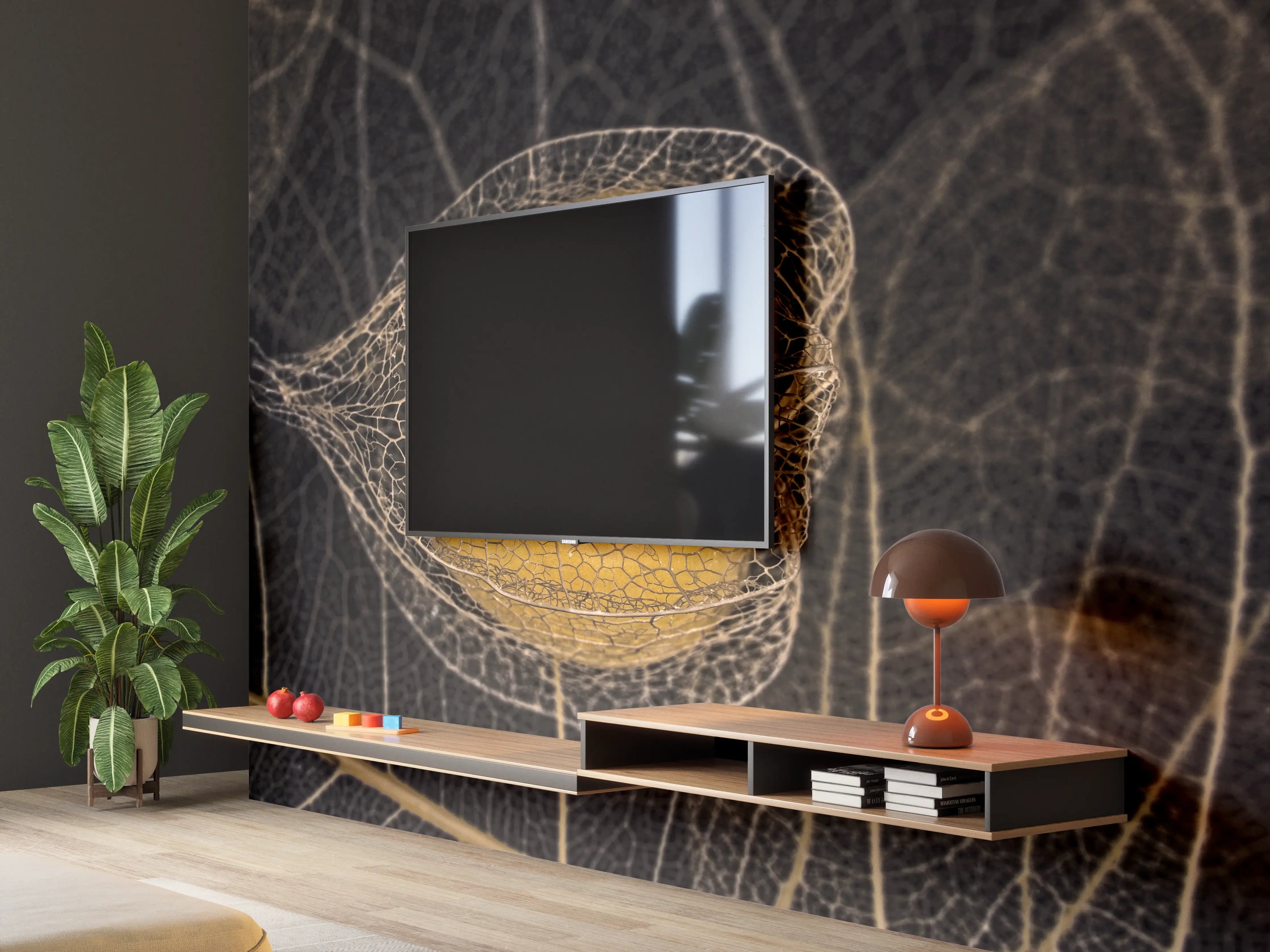 Wandverkleidung Wohnzimmer - Murmelnde Naturdetails in Schwarz-Weiß