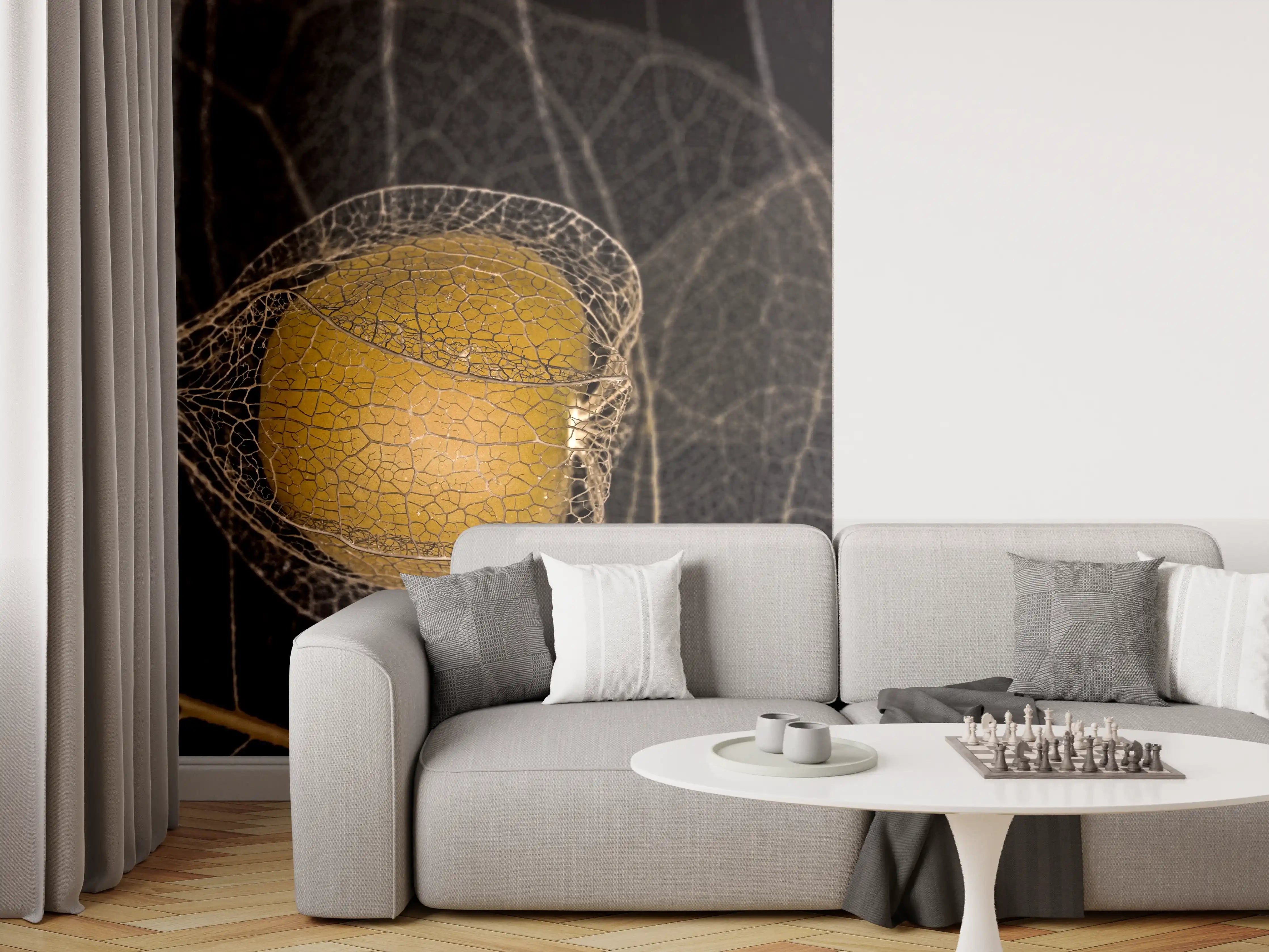 Wandverkleidung Wohnzimmer - Murmelnde Naturdetails in Schwarz-Weiß