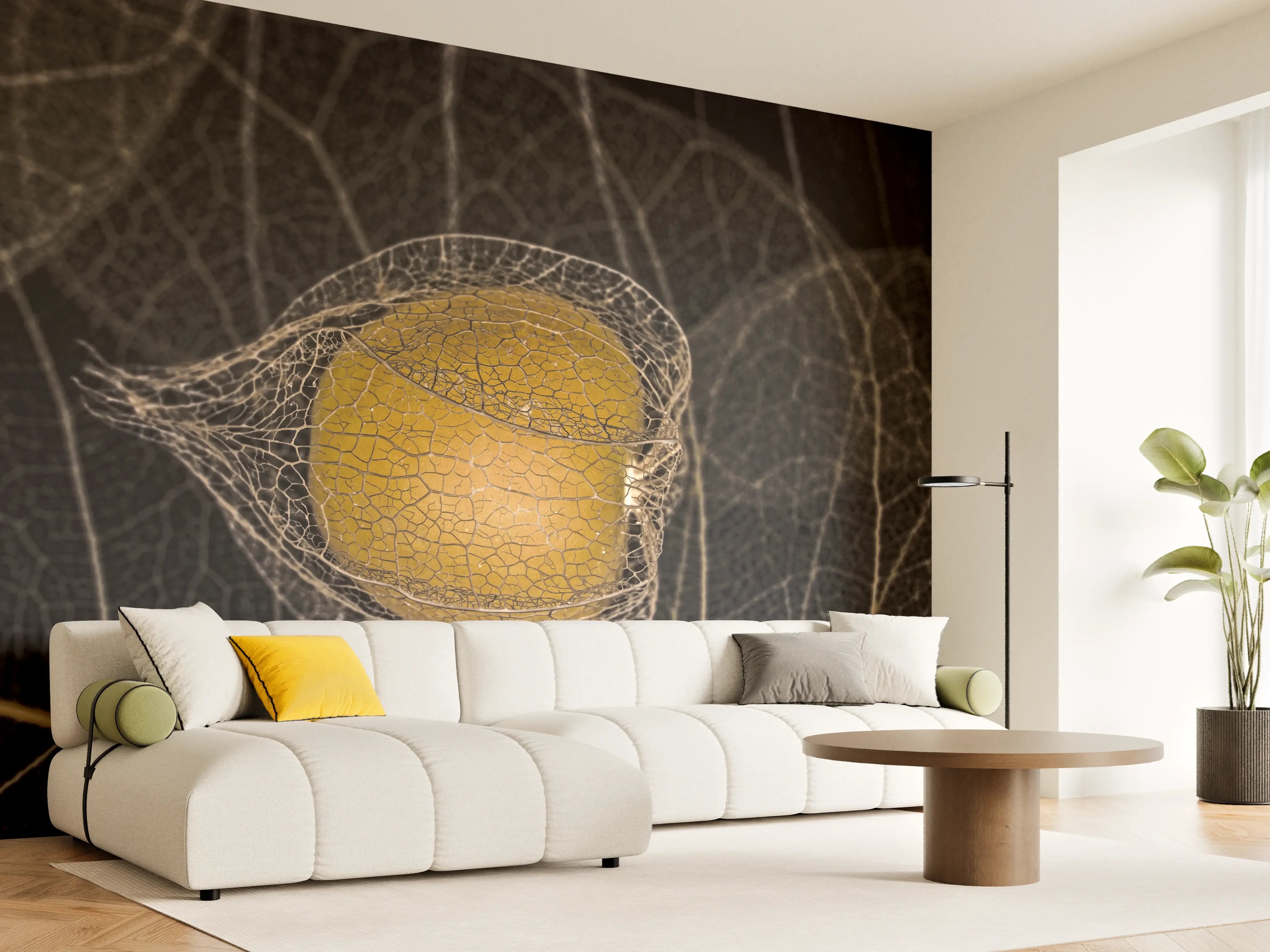 Wandverkleidung Wohnzimmer - Murmelnde Naturdetails in Schwarz-Weiß