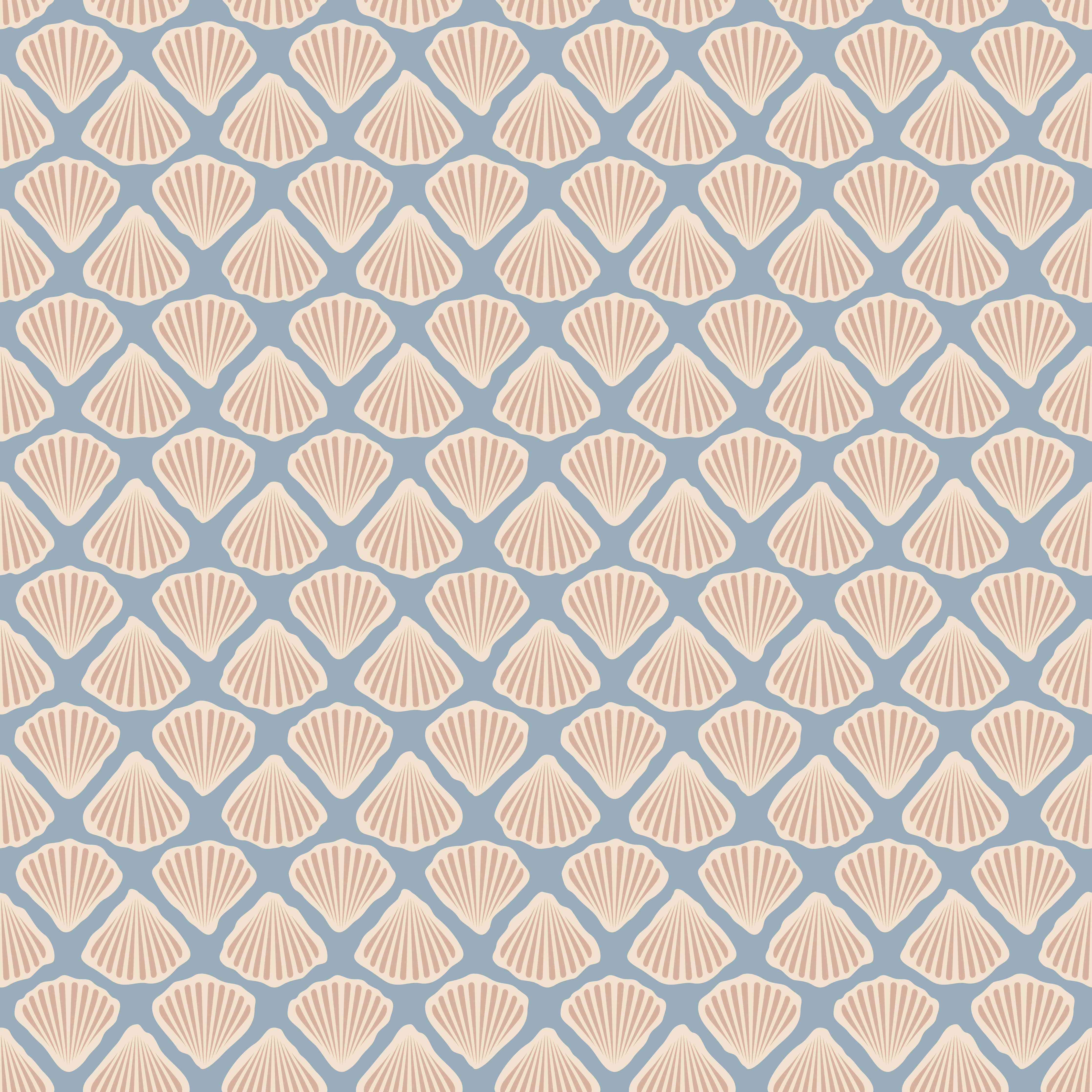 Wandverkleidung Wohnzimmer-Muschel-Muster Türkis-Beige Tapete