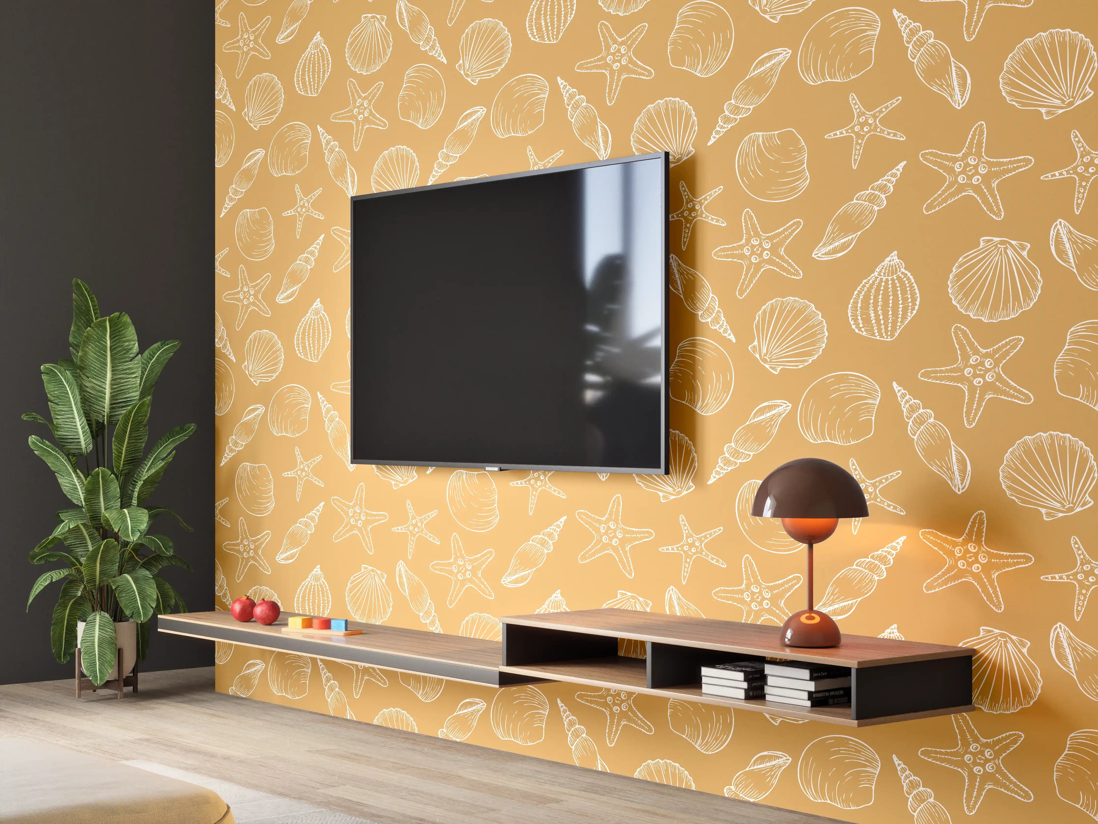 Wandverkleidung Wohnzimmer - Muschelmuster Amber-Beige