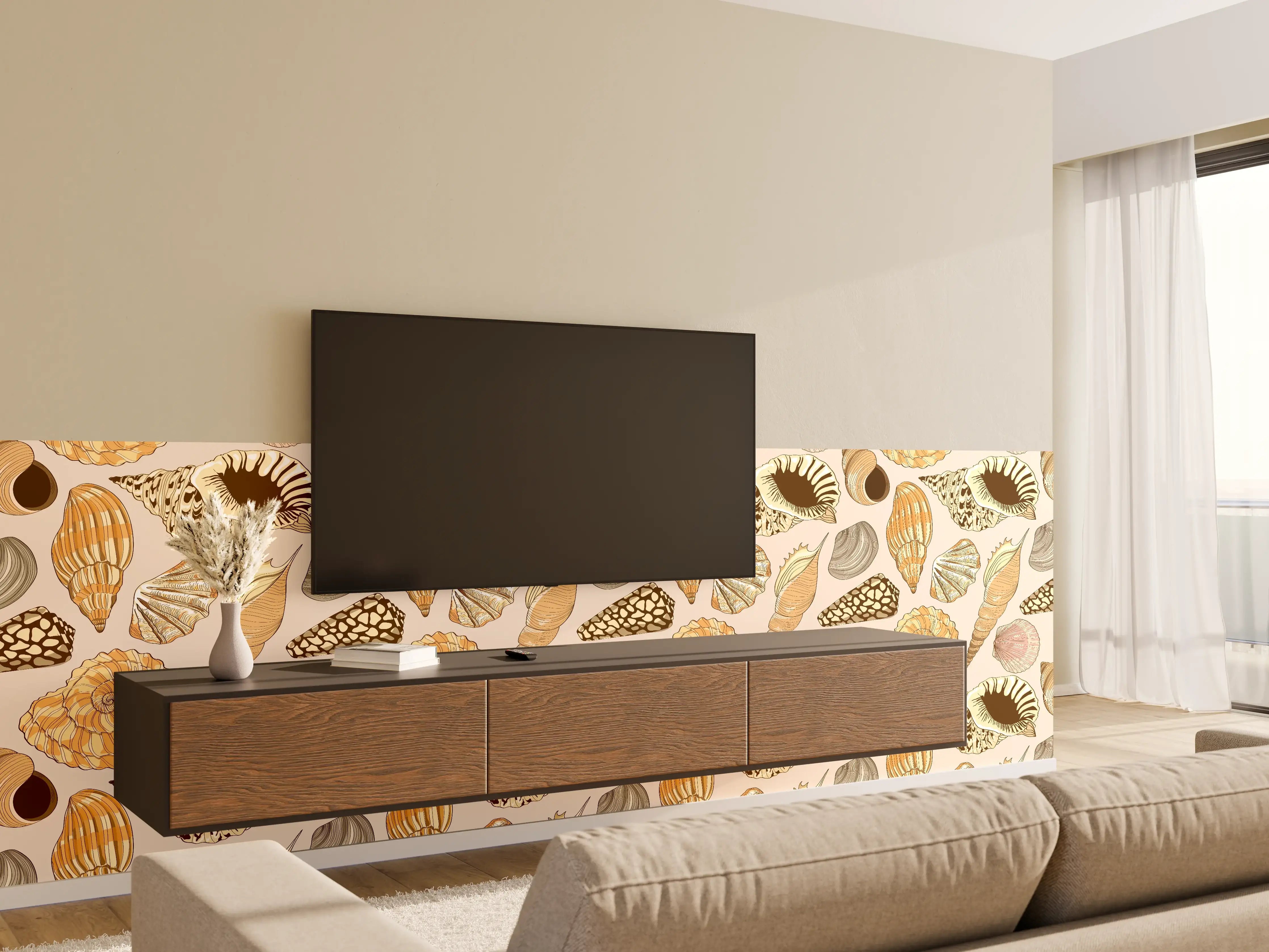 Wandverkleidung Wohnzimmer - Muschelmuster Beige-Orange